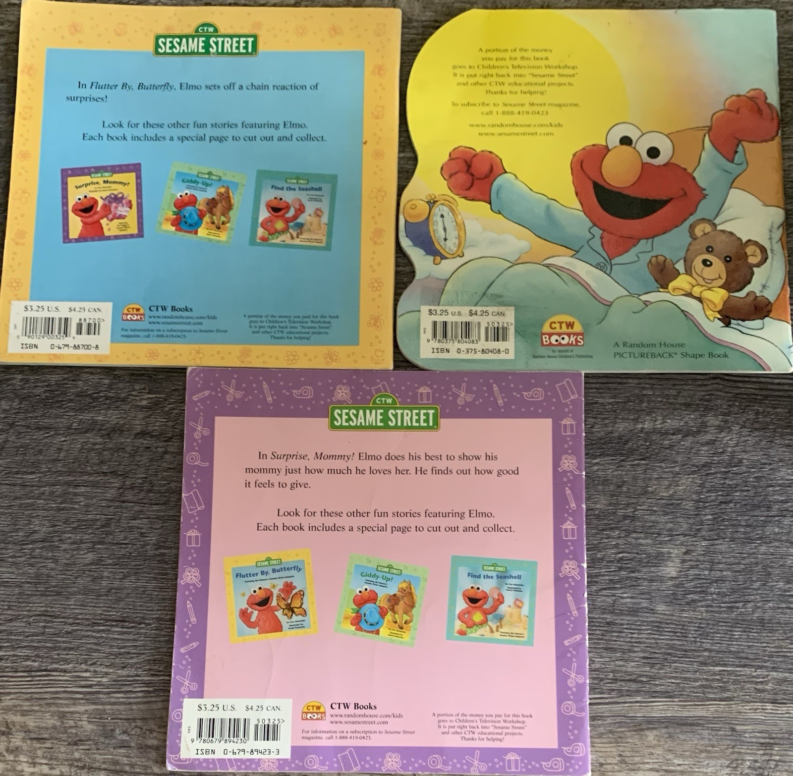 RARE! Lot Of 3: 1st Vtg Trade PB Ed. Jim Henson’s CTW Elmo Books Set; ACCEPTABLE