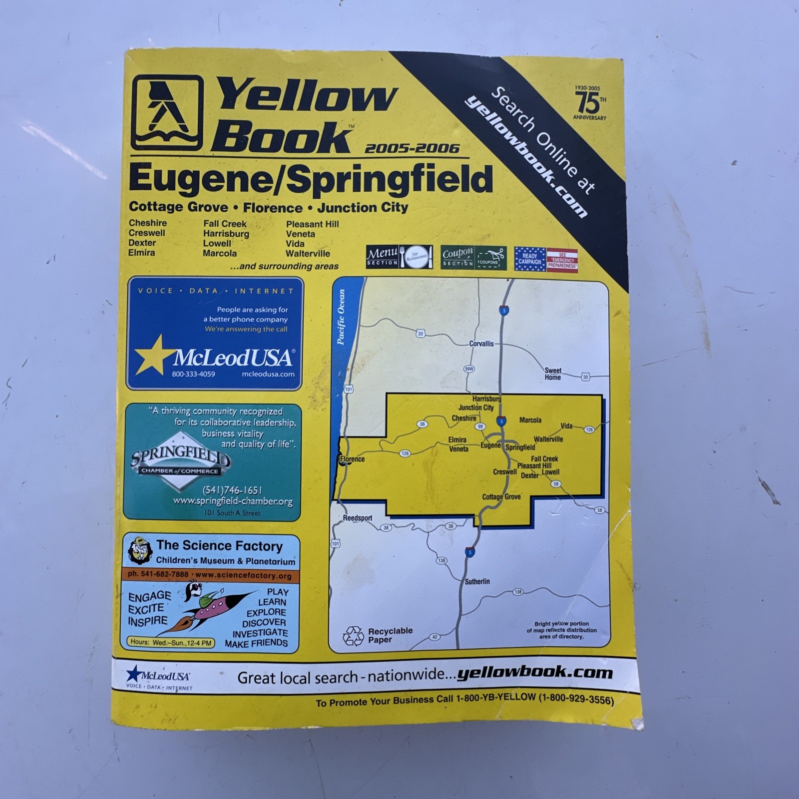 Vintage Yellow Pages Book 2005-2006 Eugene Springfield OR Yellowbook 75th Anniv