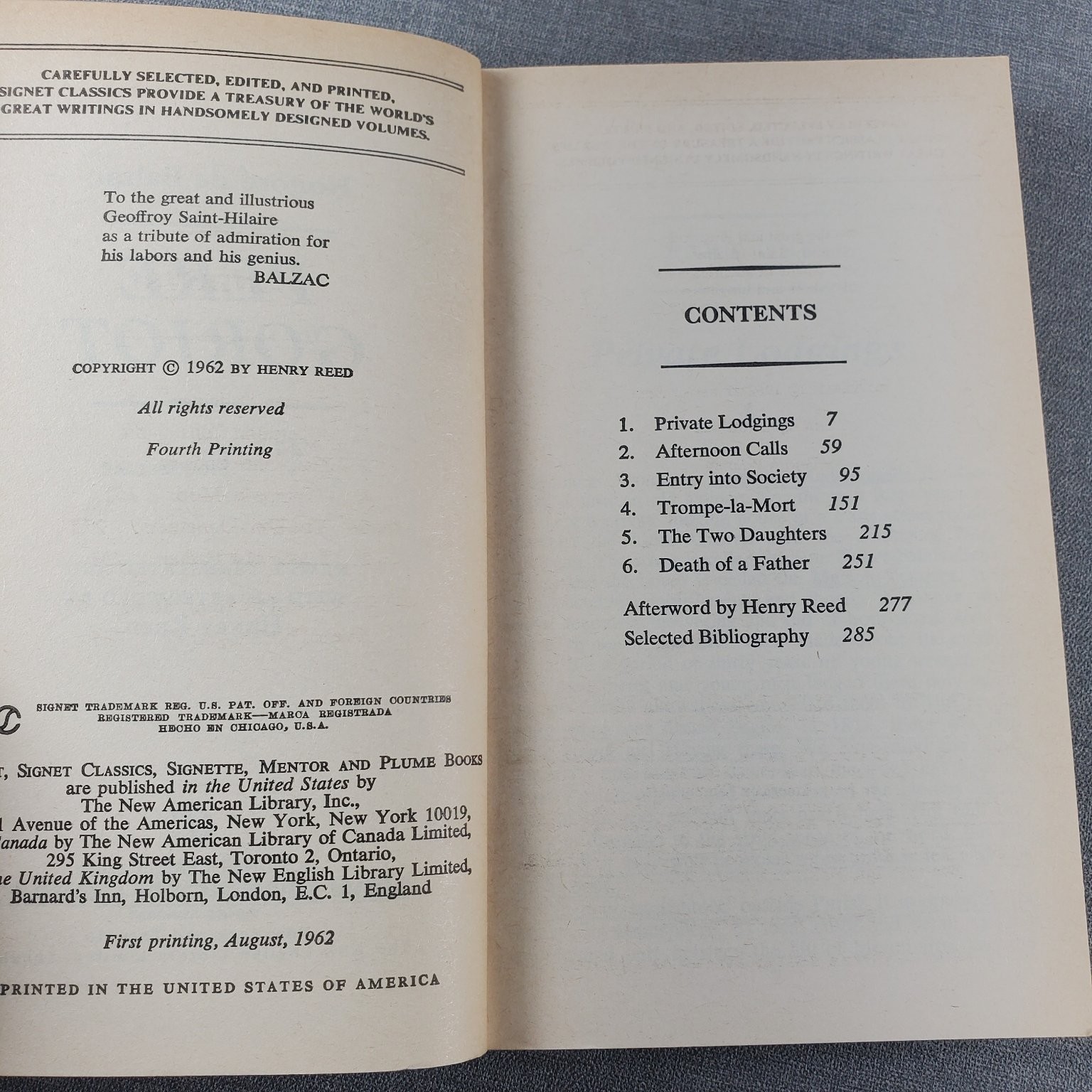 Pere Goriot Honore de Balzac 1962 Fourth Printing Signet Classic