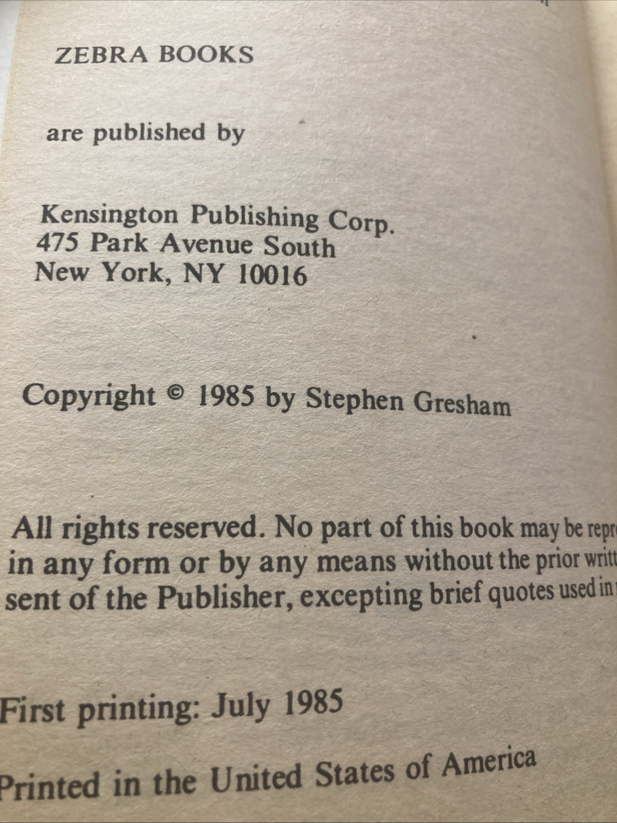 Half Moon Down by Stephen Gresham (Paperback, Zebra Horror, 1985 First Printing)