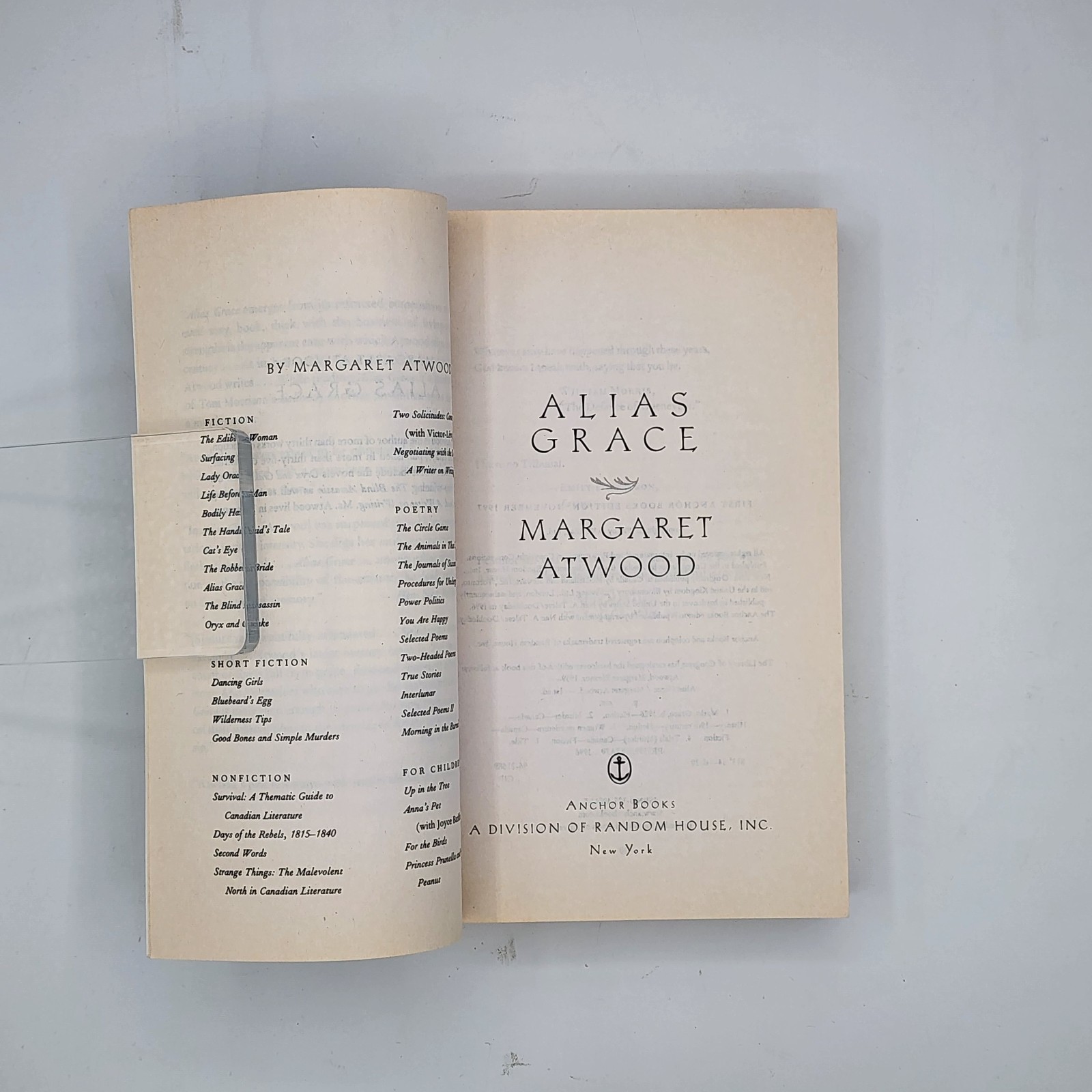 Alias Grace 1997 Margaret Atwood TP (VG) First Thus/First TP