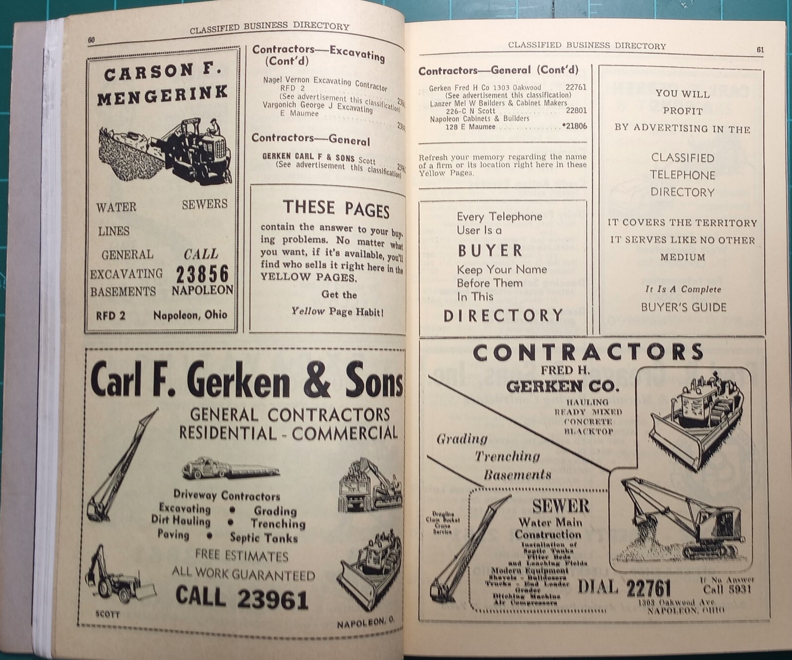 1958 Telephone Book Yellow Pages Napoleon Florida Grelton Holgate Liberty Center