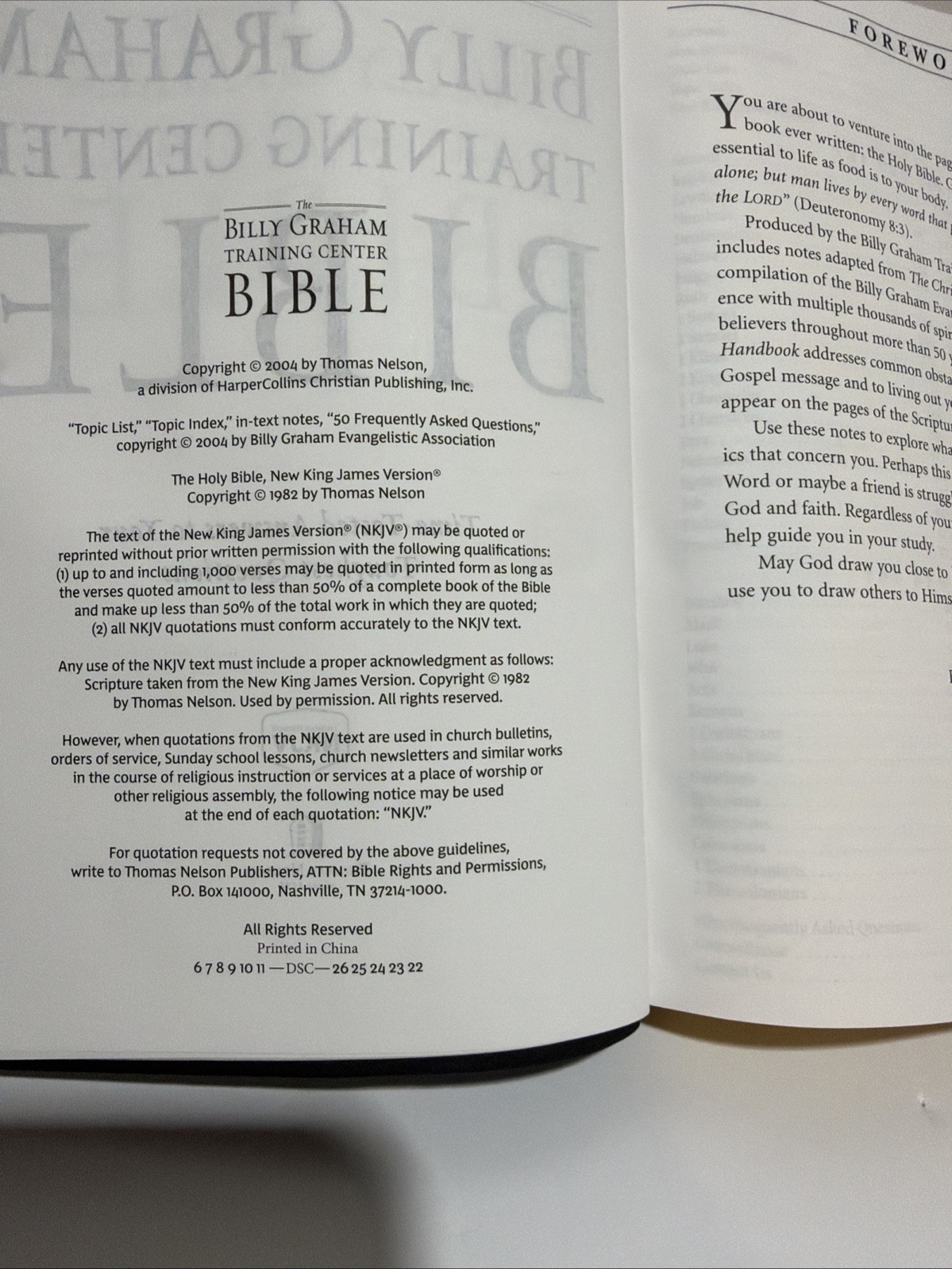 NKJV The Billy Graham Training Center Bible Black Genuine Leather 2004 Nelson