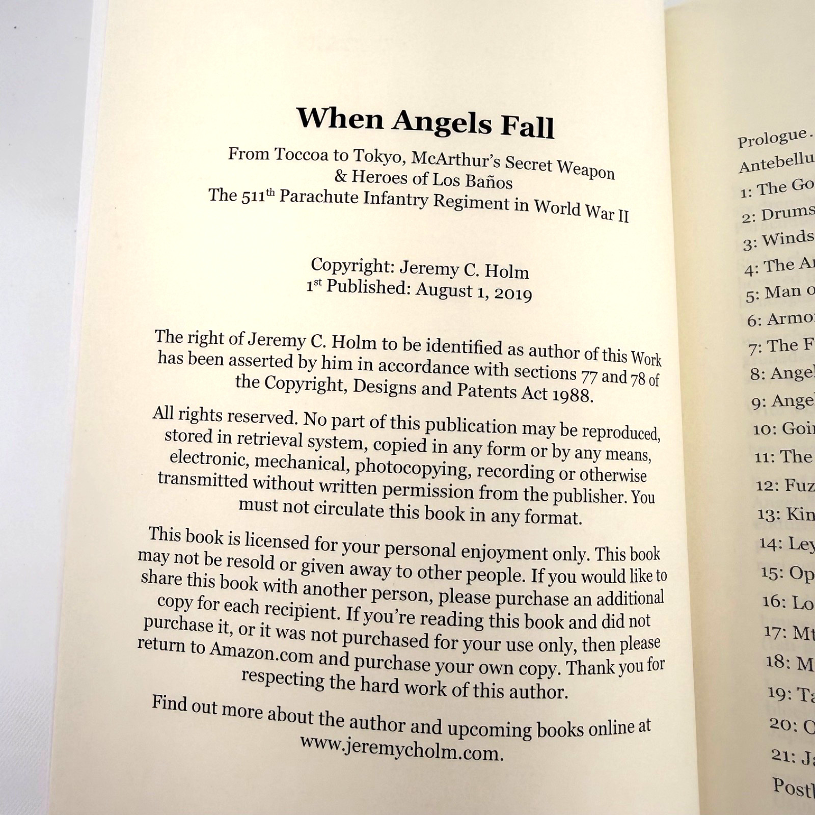 WHEN ANGELS FALL Jeremy C Holm 511th Parachute Infantry WWII Toccoa to Tokyo PB