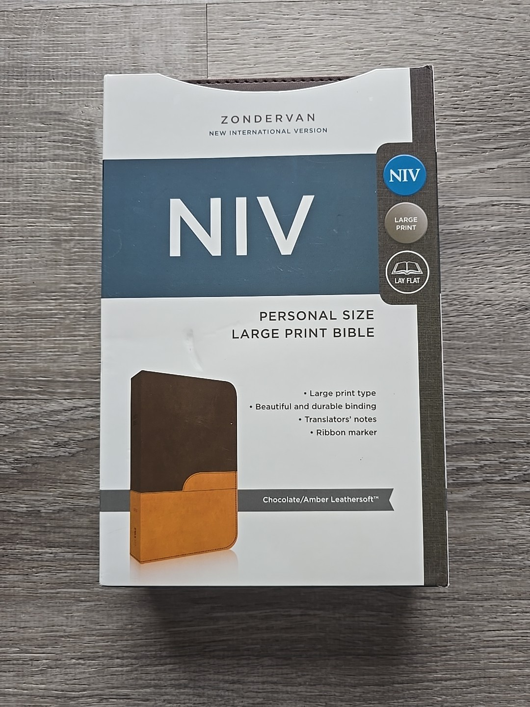 NIV Large Print Holy Bible Leather Soft Chocolate Amber Zondervan EUC