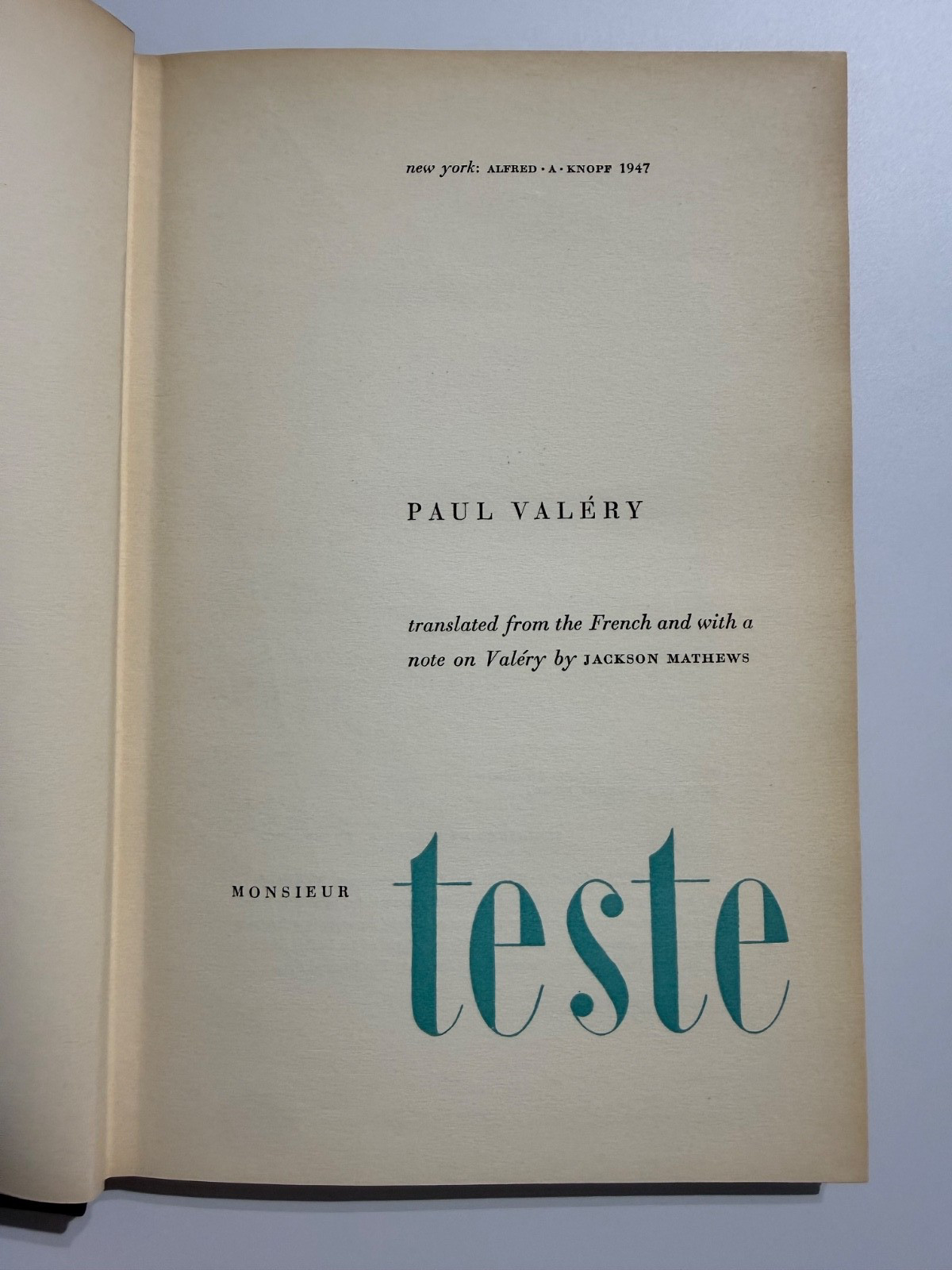 Monsieur Teste by Paul Valery FIRST AMERICAN EDITION (1947, Hardcover) A. Knopf