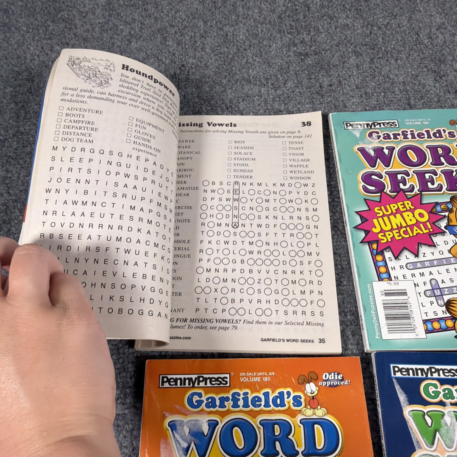 Penny Press Dell GARFIELD 4 Super Jumbo Word Seek Search Puzzle Books READ