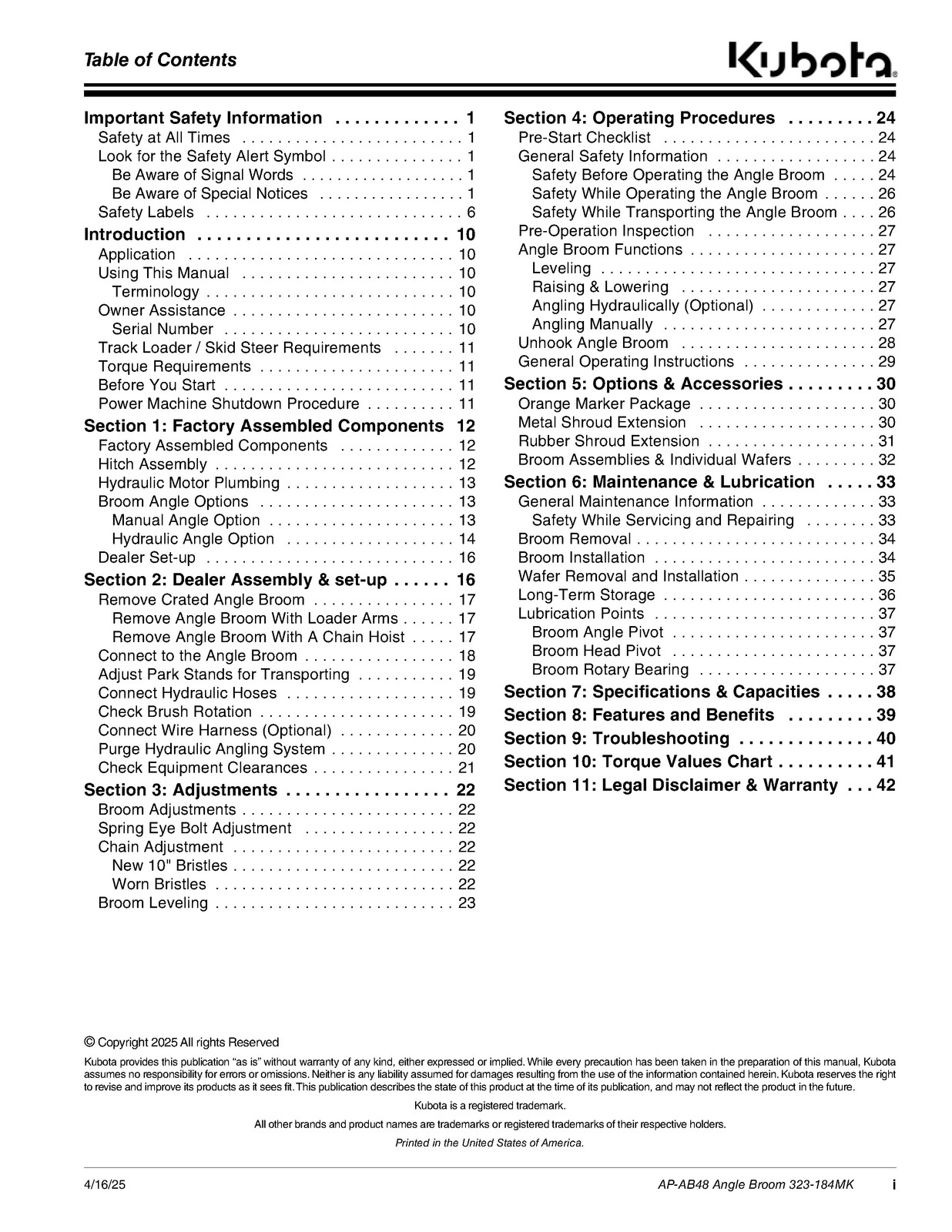 LAND PRIDE AB48 Angle Broom Operators Manual – STEEL WIRE BOUND – TOUGH COVERS
