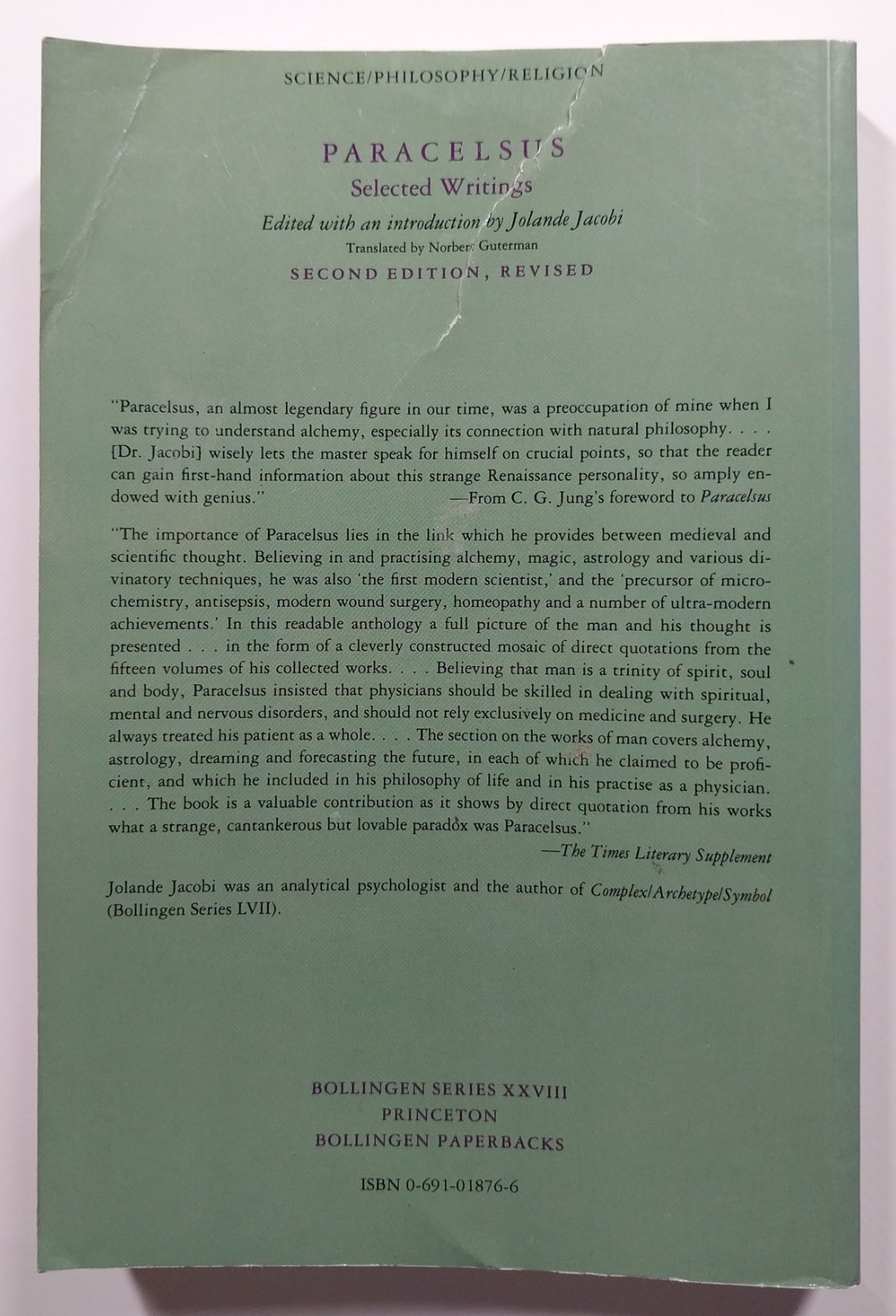 Paracelsus Selected Writings 2nd Edition Revised Paperback 1990 Jolande Jacobi