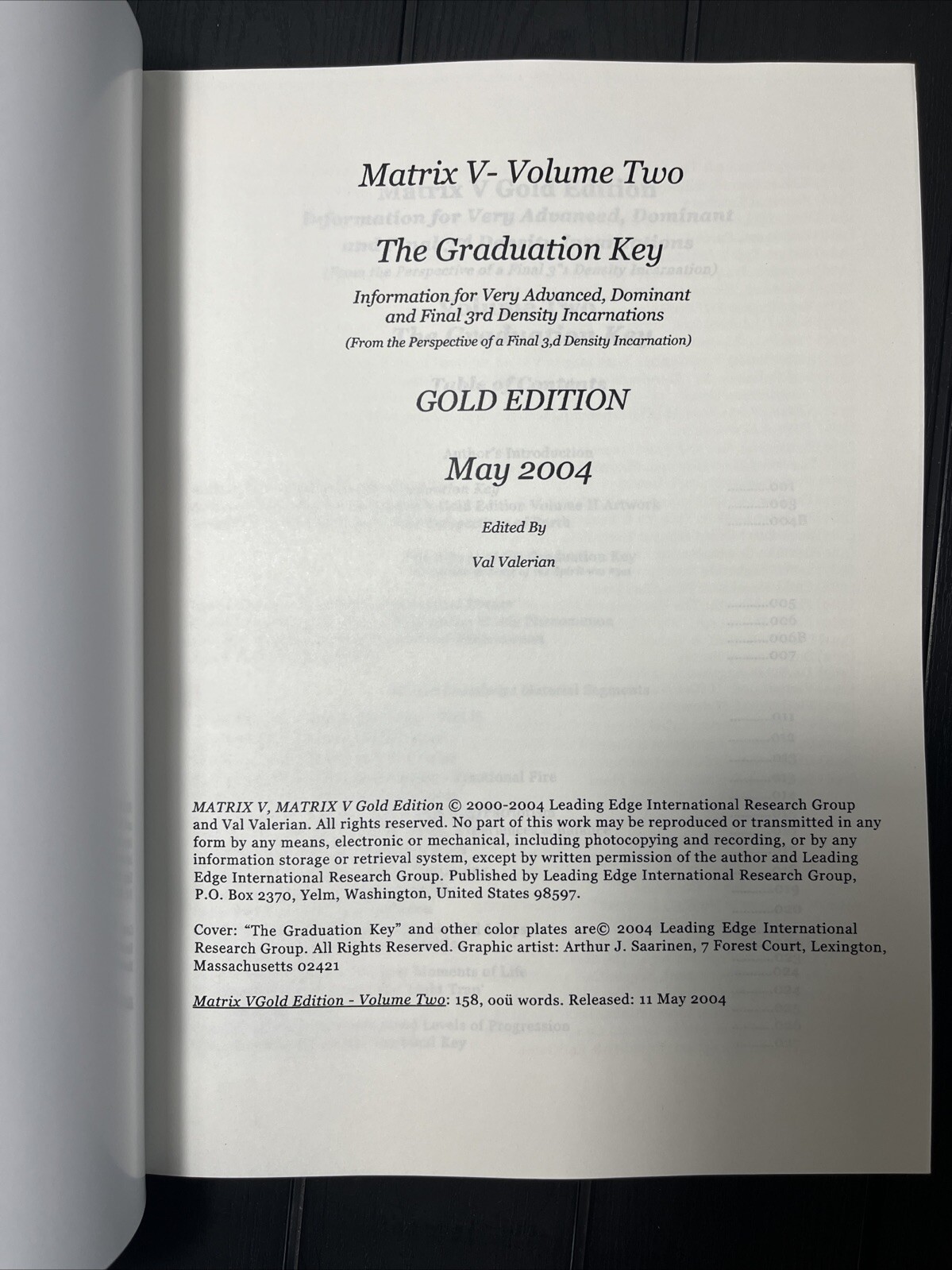 MATRIX V 5,Volume 2, The Graduation Key,by Valdamar Valerian,UFO,Alien,REPRINT