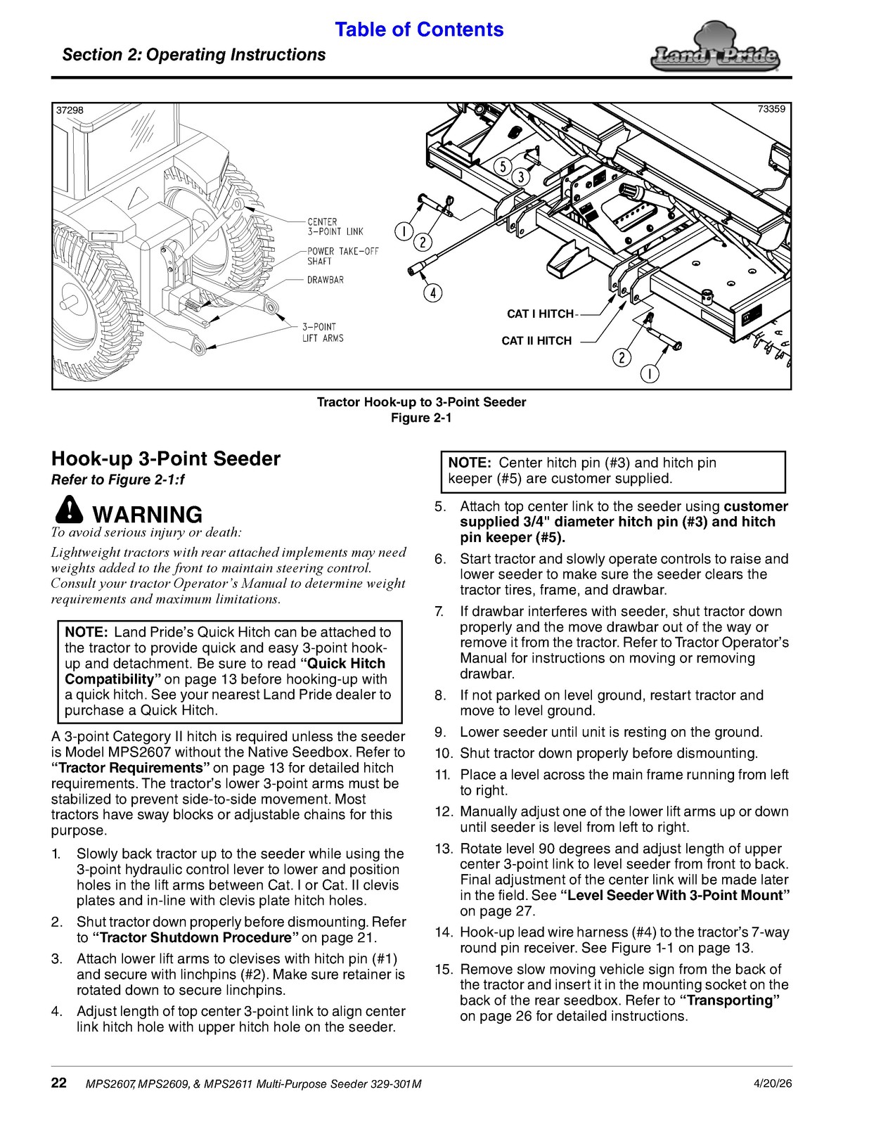 LAND PRIDE MPS26 Series Multi-purpose Seeder Operators Manual – WIRE BOUND