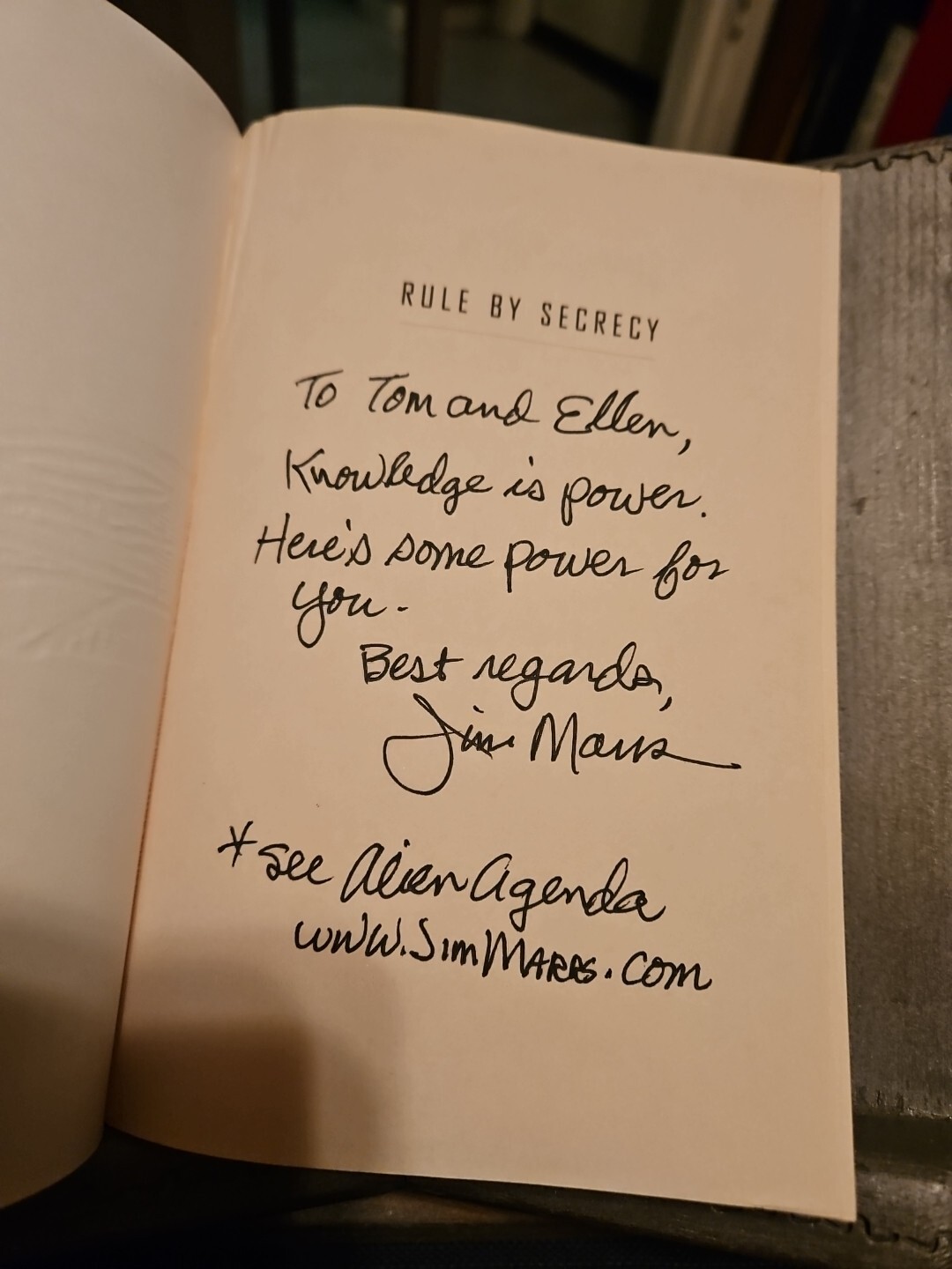 Rule by Secrecy by Jim Marrs, 2001. Softback. Signed and inscribed