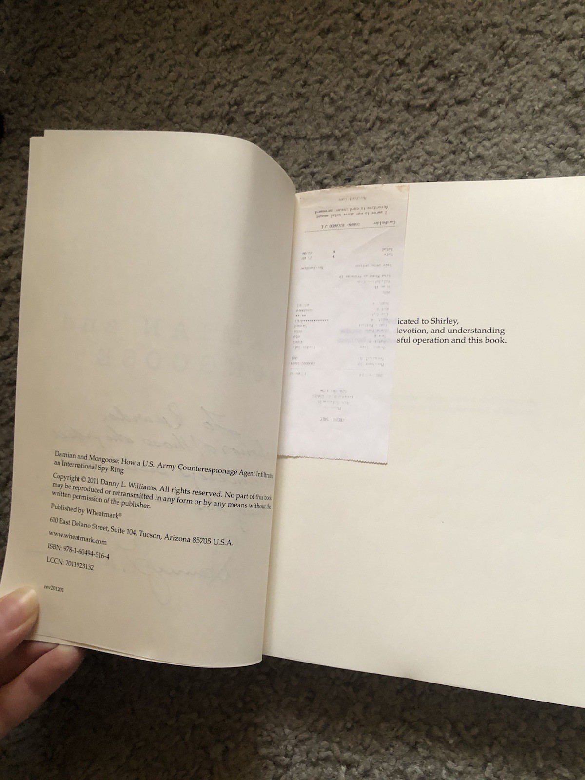 Damian and Mongoose Danny L. Williams Signed Copy US Army Counterespionage Book