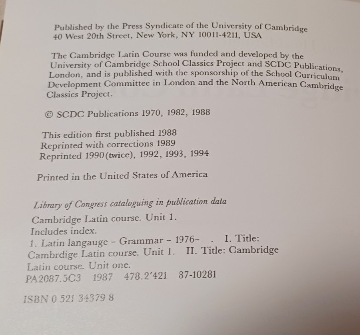 Cambridge Latin Language Course: Unit 1 – 3rd Edition Hardcover Very Good