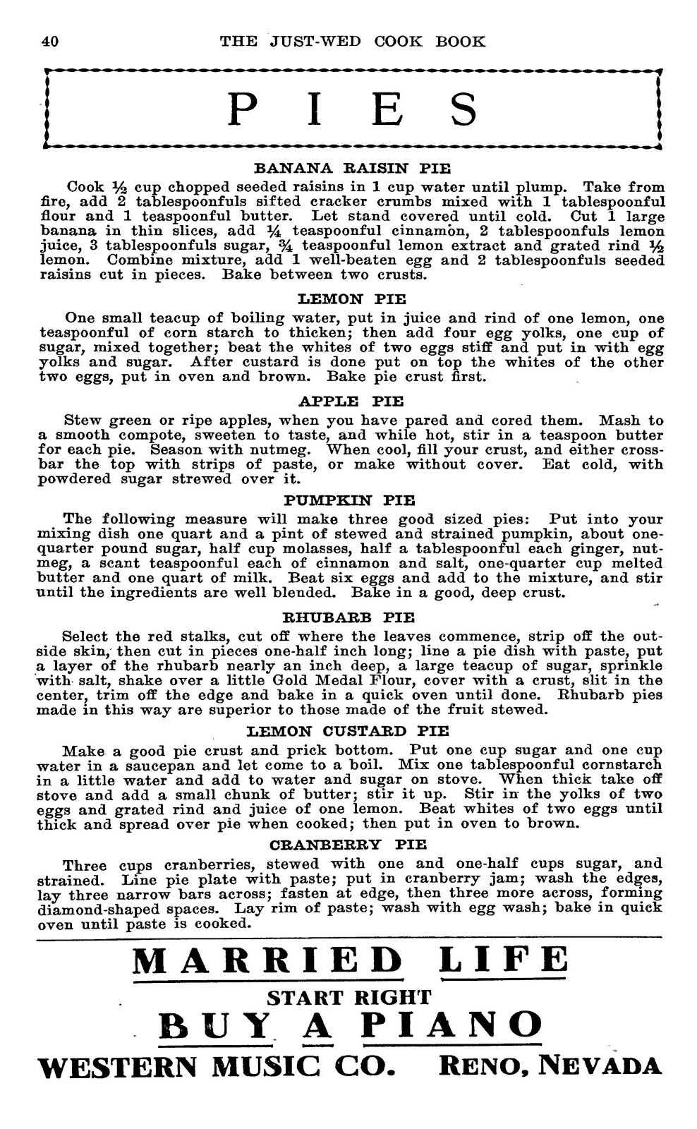 1917 The Just Wed Cook Book 106 Pages