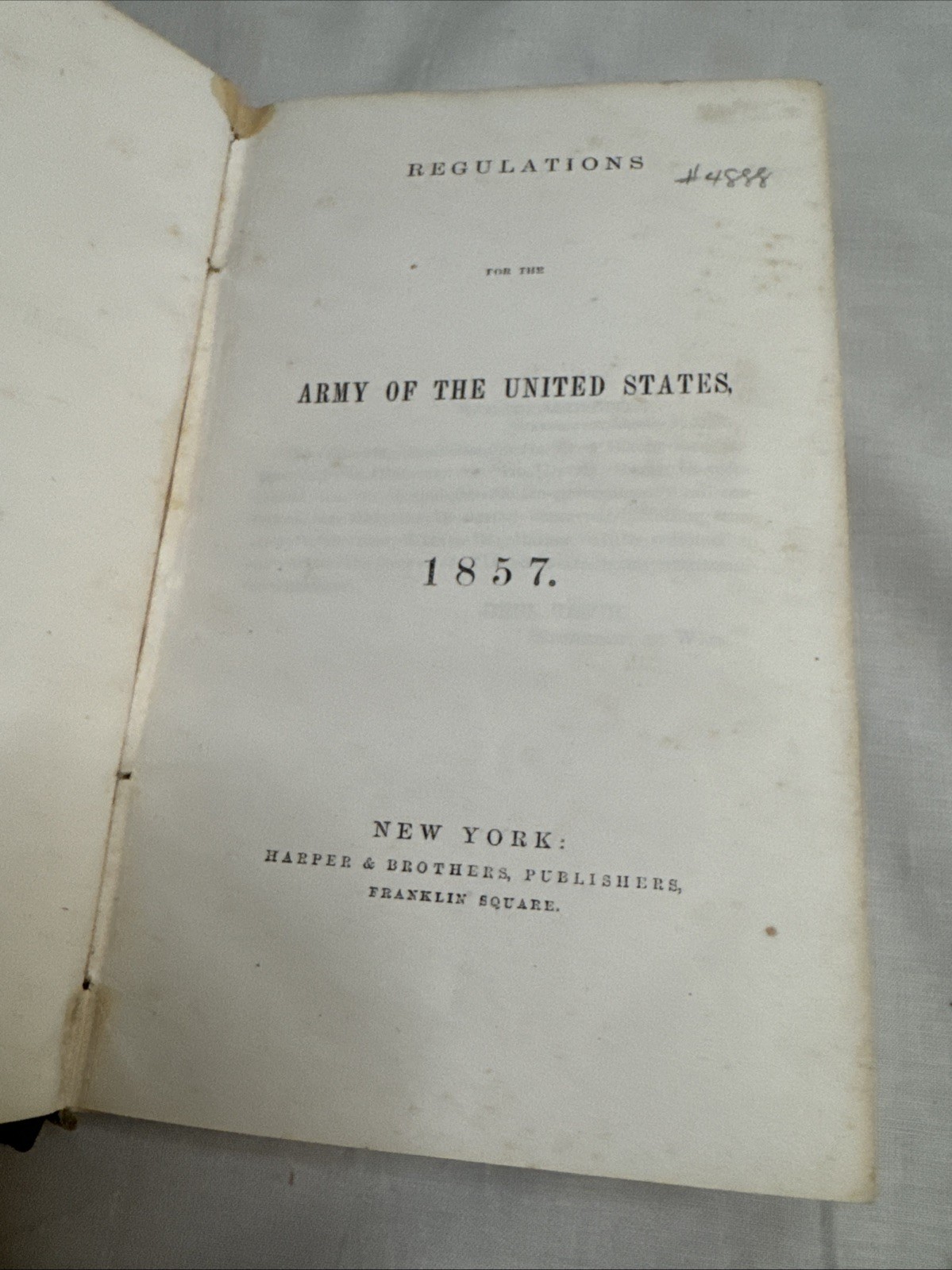 Regulations United States Army 1857 Harper Brothers Military Manual Civil War