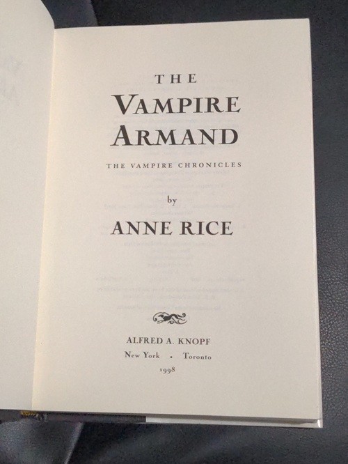 Signed Anne Rice The Vampire Armand Vampire Chronicles Hardcover Near Fine
