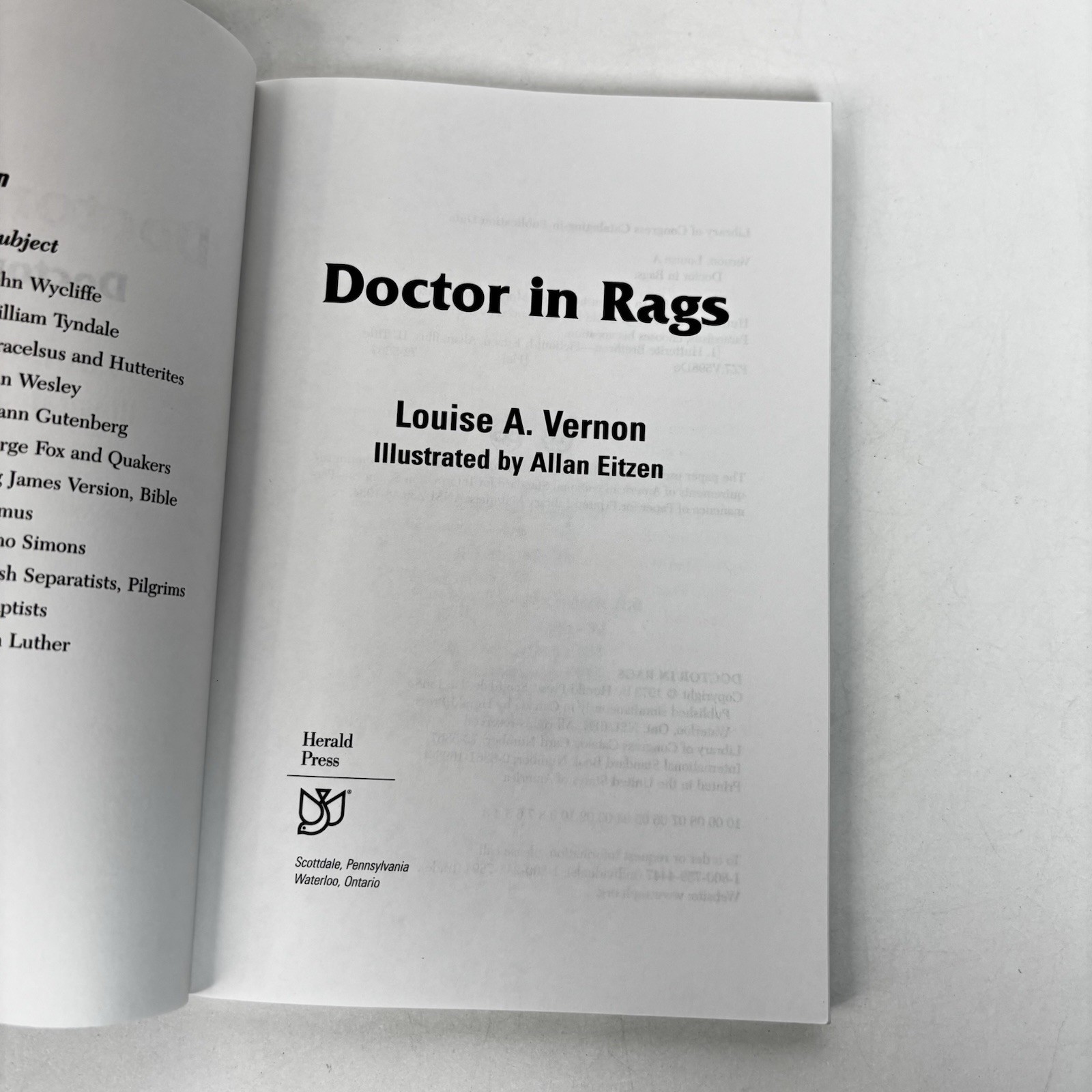 Doctor in Rags Louise A Vernon 1973 Herald Press TPB Historical Juvenile VG 1 H