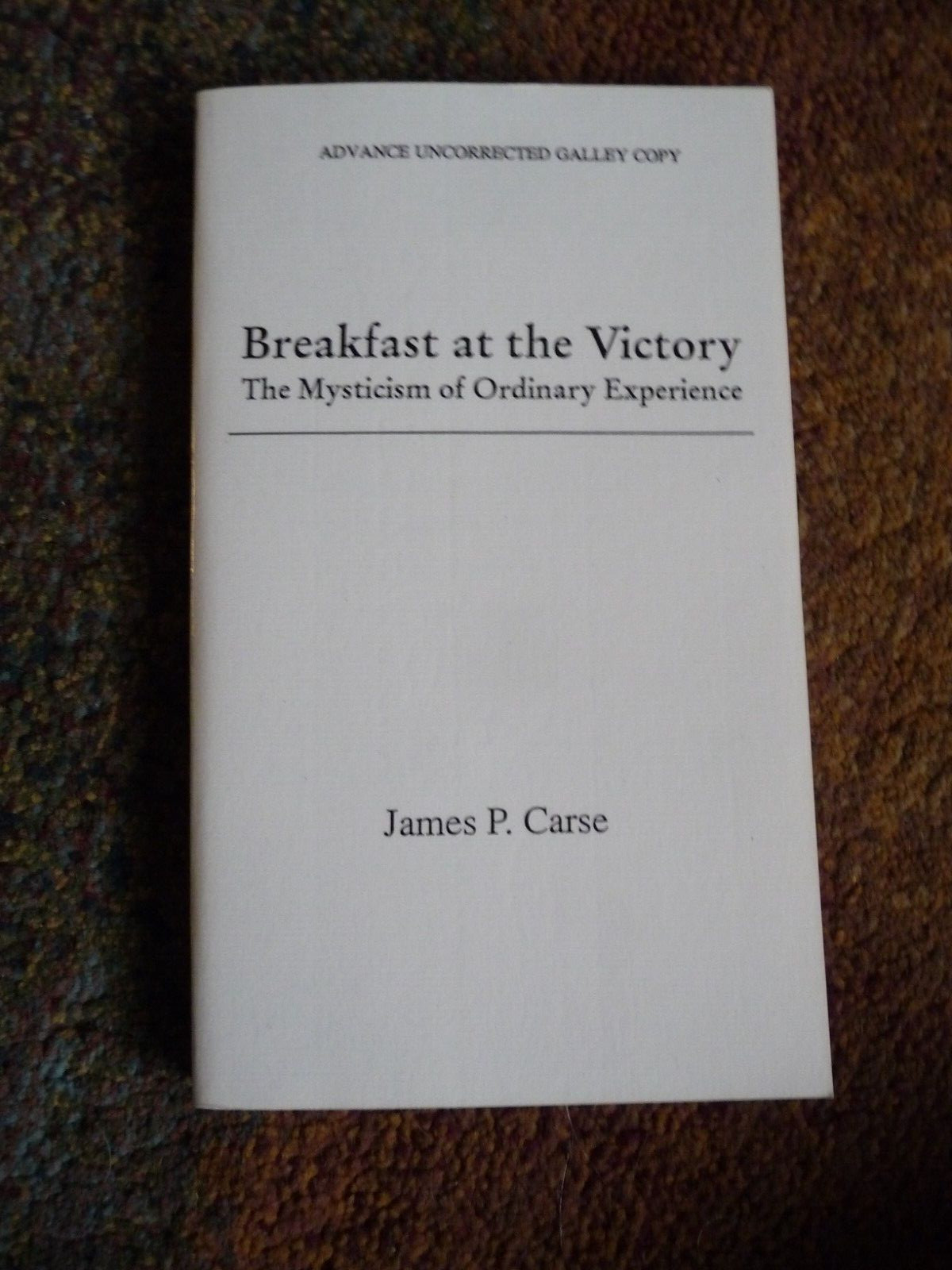 1994 BREAKFAST AT THE VICTORY Advance Uncorrected Galley / ARC James P Carse
