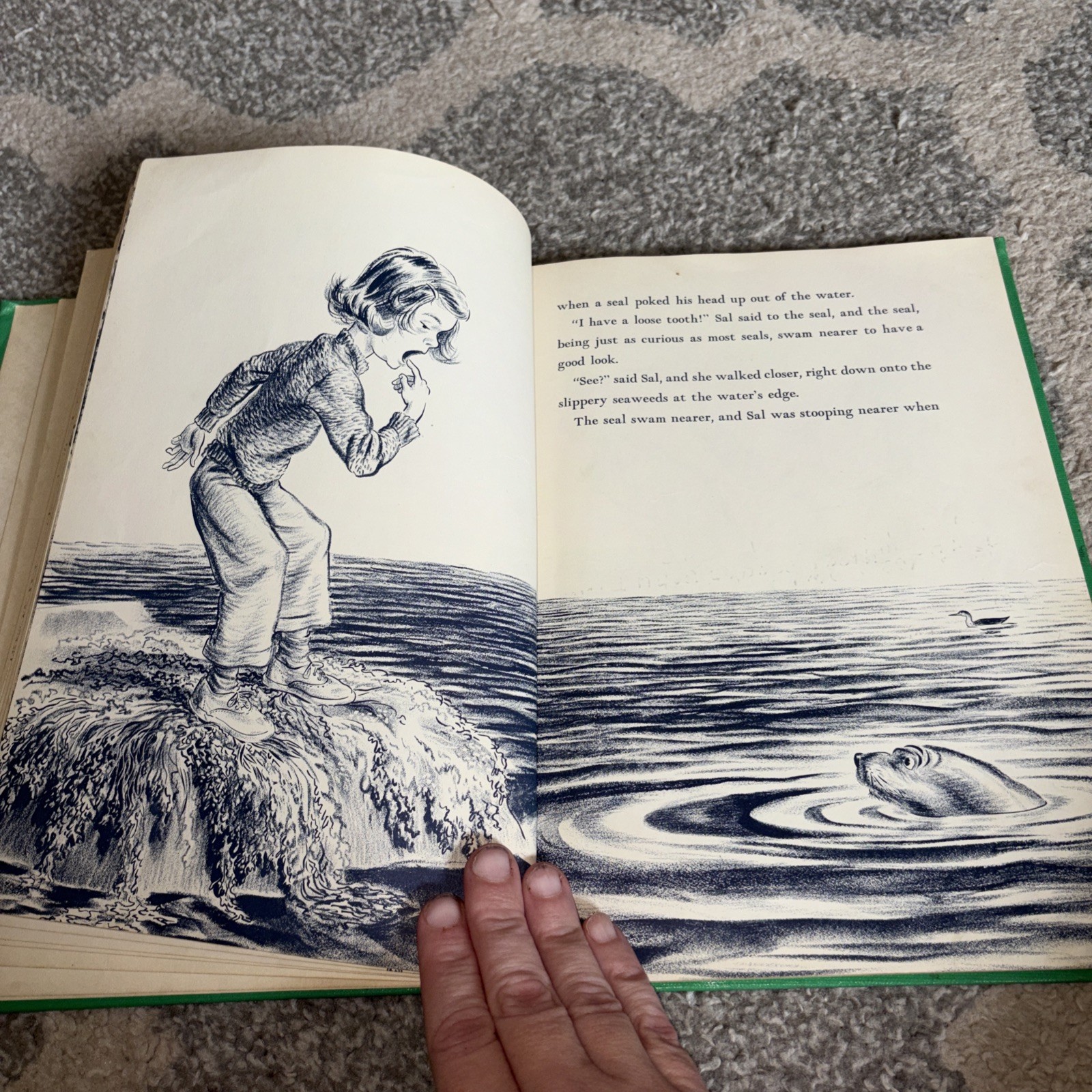 Vintage Hardcover Ex-Library 1953 One Morning in Maine by Robert McCloskey 9×12″