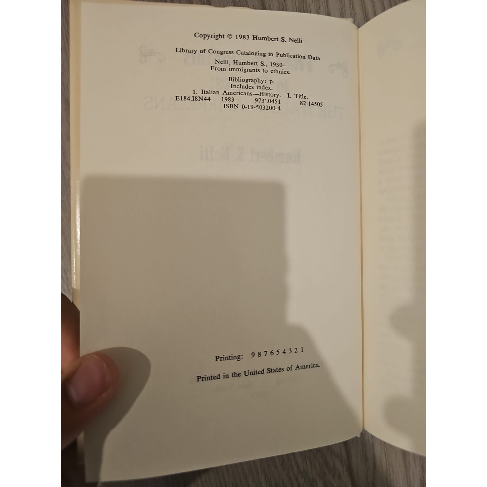 From Immigrants To Ethnics HC GOOD Humbert S Nelli 1983 Oxford