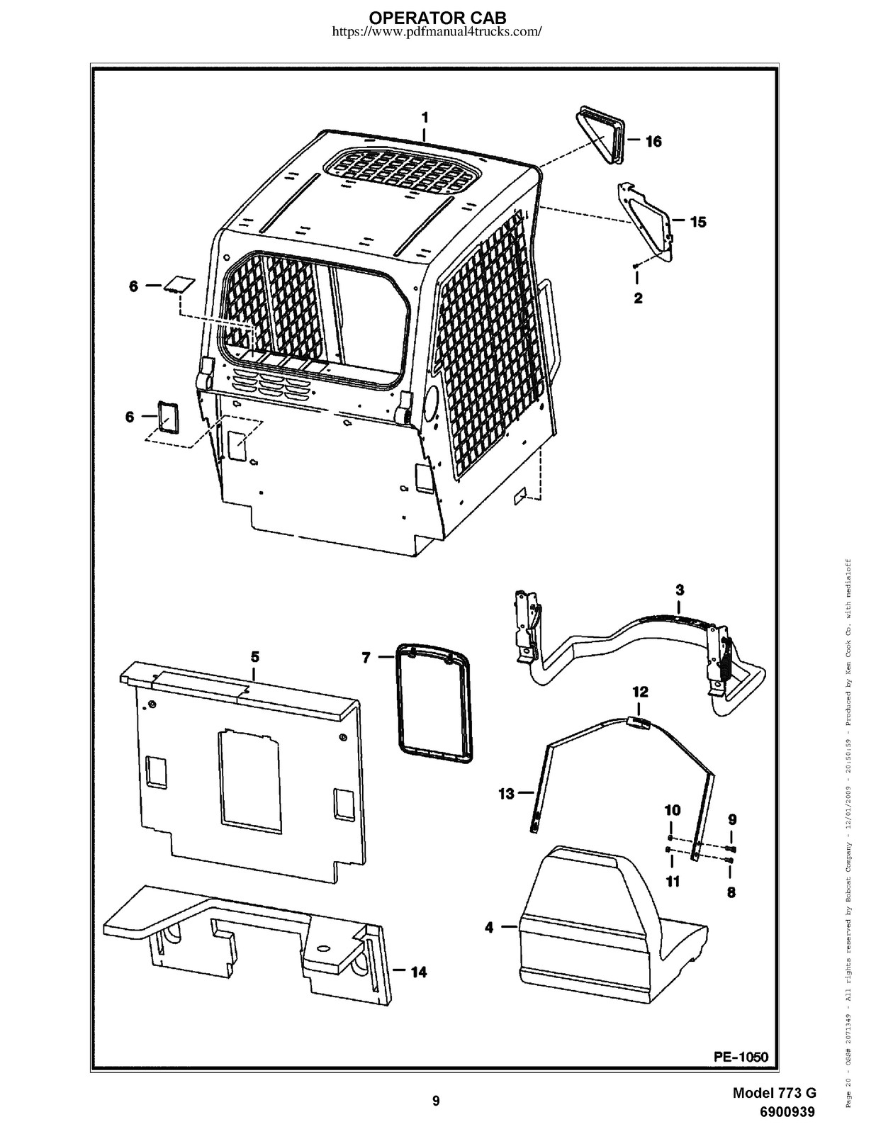 BOBCAT 773 G-Series Skid Steer Parts Manual 2009 SN 500K11001 Up – WIRE BOUND