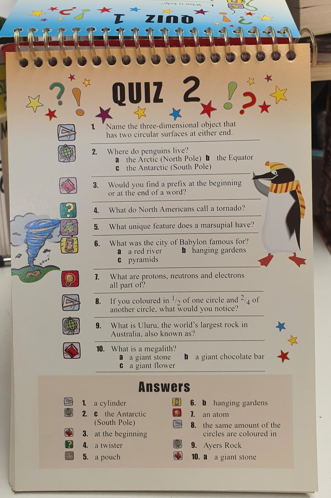 Action Quiz Pad 8-10 Years Spiral Bound 400 Questions 7 Categories Illustrated