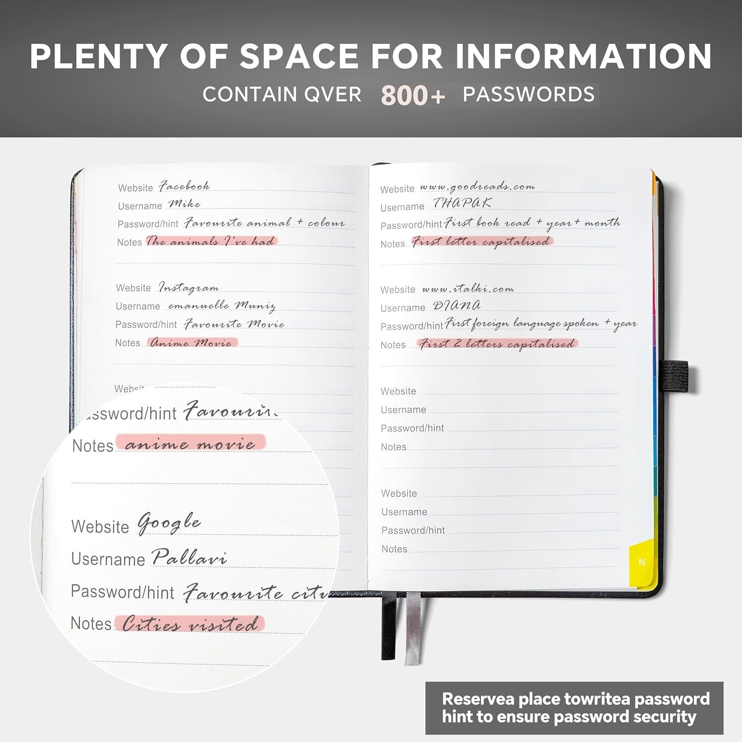 Password Book with Colorful Alphabetical Tabs,5.7″×8.4″ Hardcover Password…