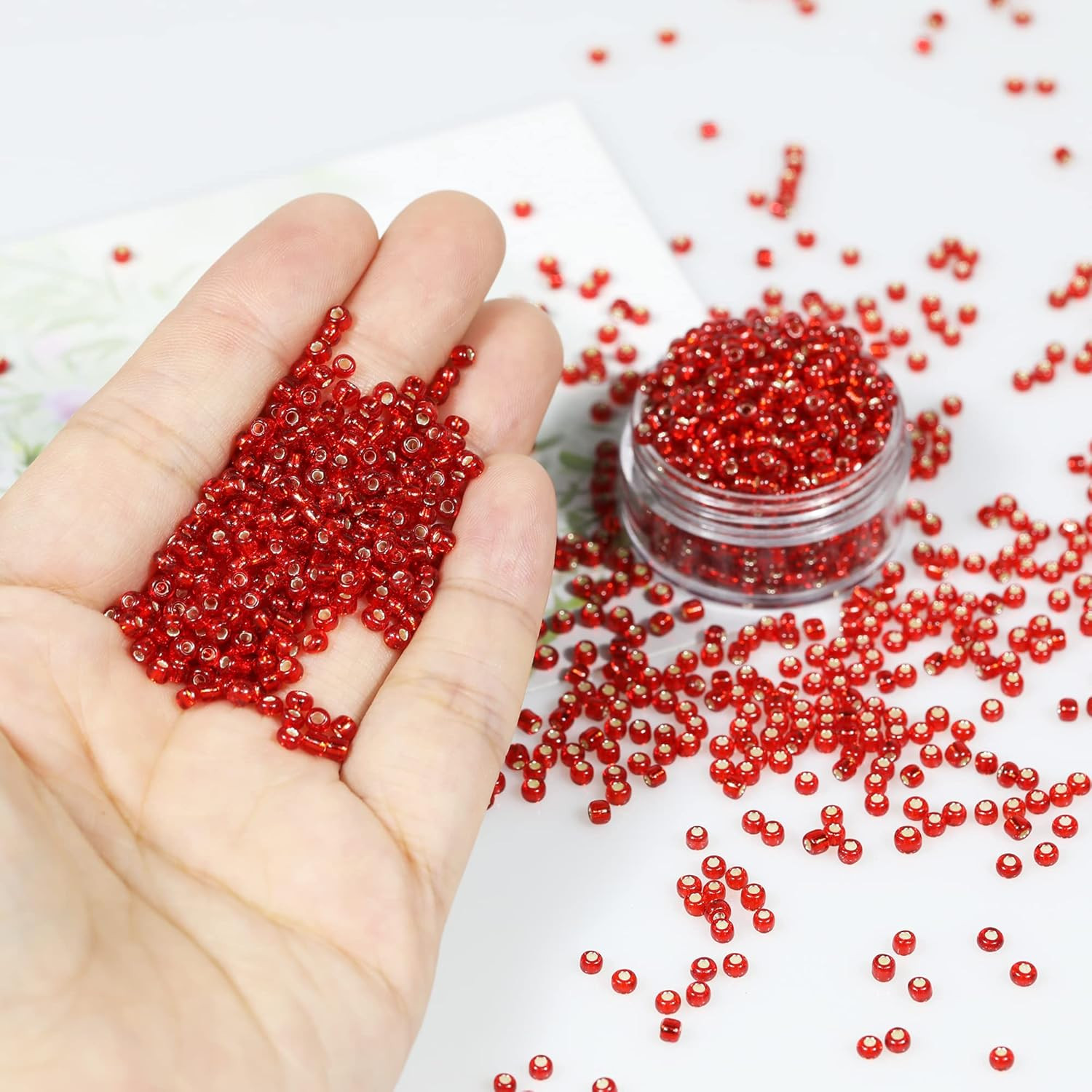 Red Sliver Lined Color Size 3mm Seed Beads About 3600pcs/100Grams in Bag, 8/0 Gl