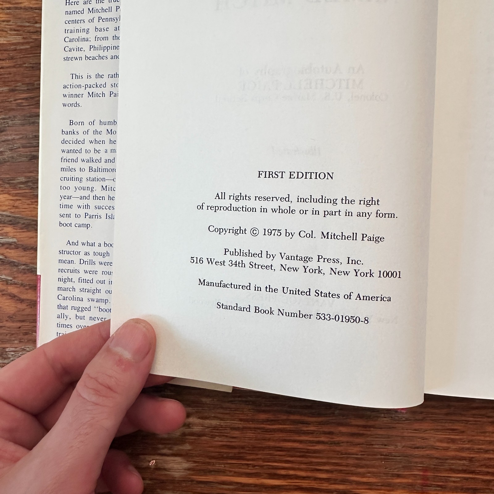 A Marine Named Mitch by Col Mitchell Paige 1975 1st Ed Hardcover GOOD+