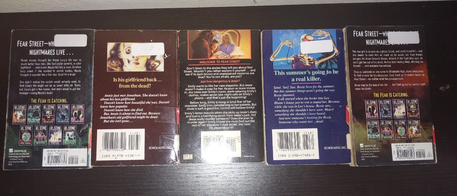 Vintage 1990’s And Early 2000s R L Stine Fear Street Book Lot of 5 PB