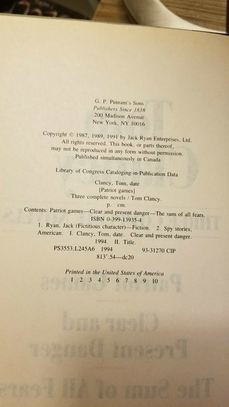 Tom Clancy 3 Bk Combo – Sum All Fears, Patriot Games & More 1st & 1st HB DJ VGC!