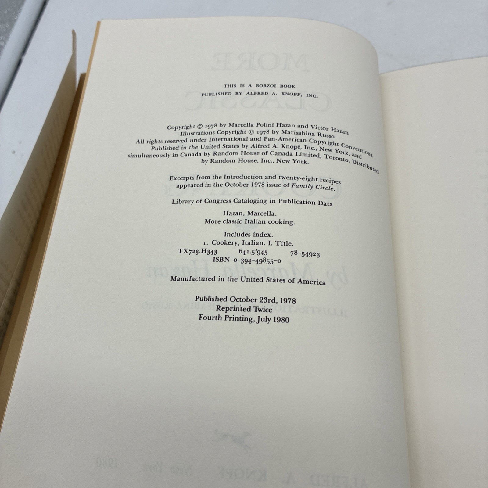 More Classic Italian Cooking by Marcella Hazan (1978, Hardcover)
