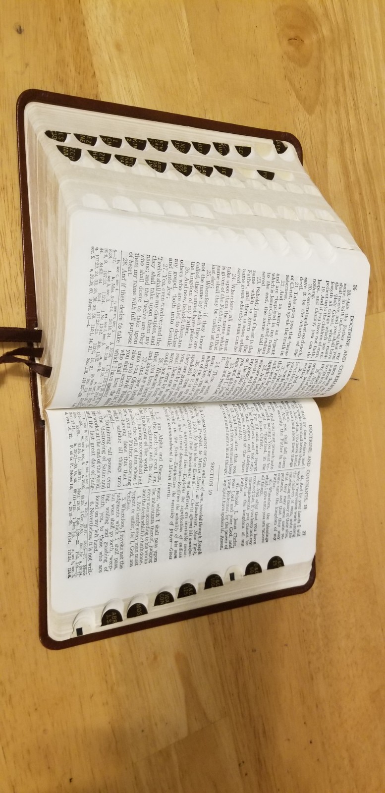 1977 LDS Quad Scriptures Holy Bible Book of Mormon Brown Leather Tabs 7” x 5”