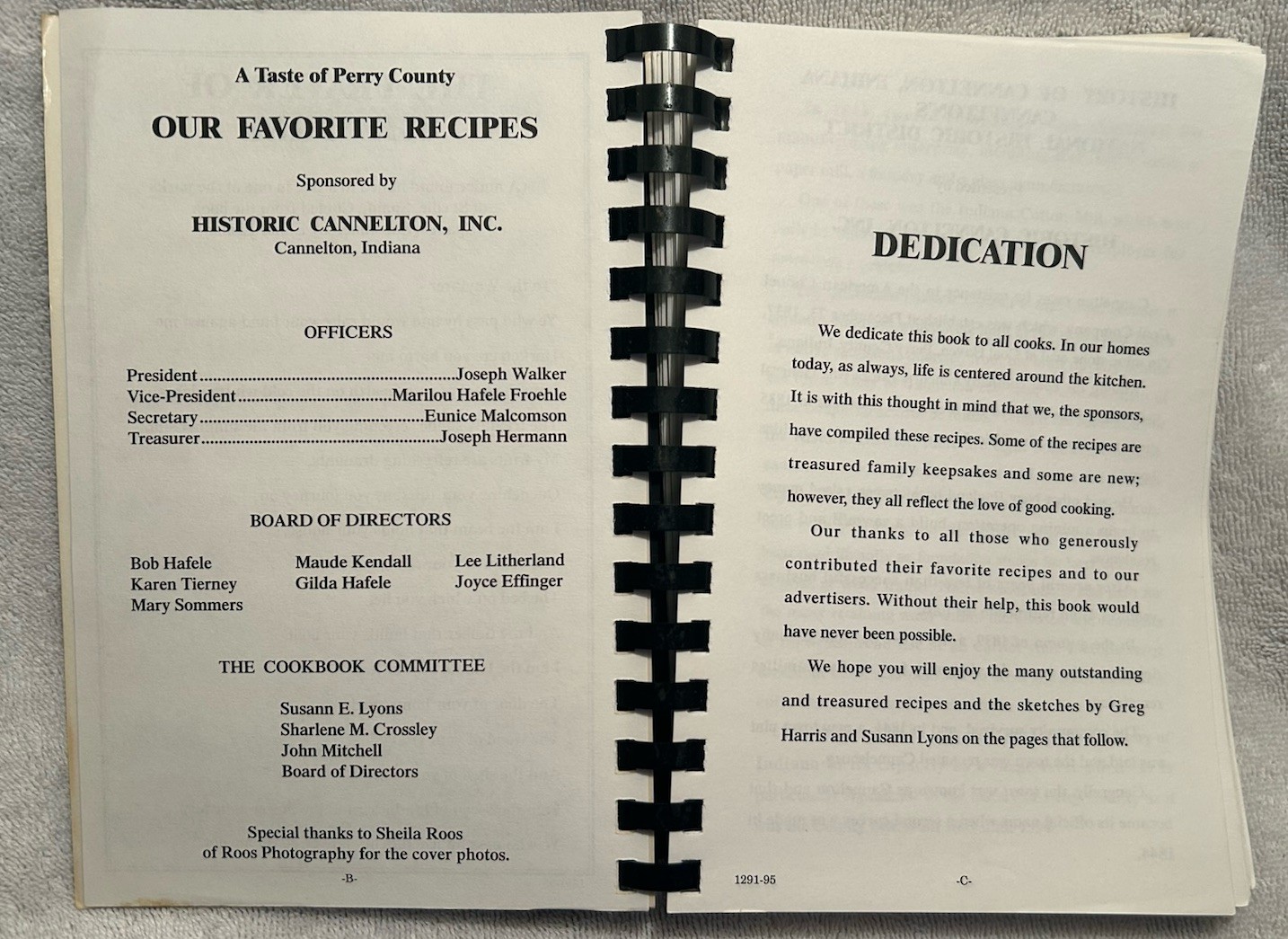 Vtg. Cookbook A Taste Of Perry County IN 212 Pages Of Recipes With Index
