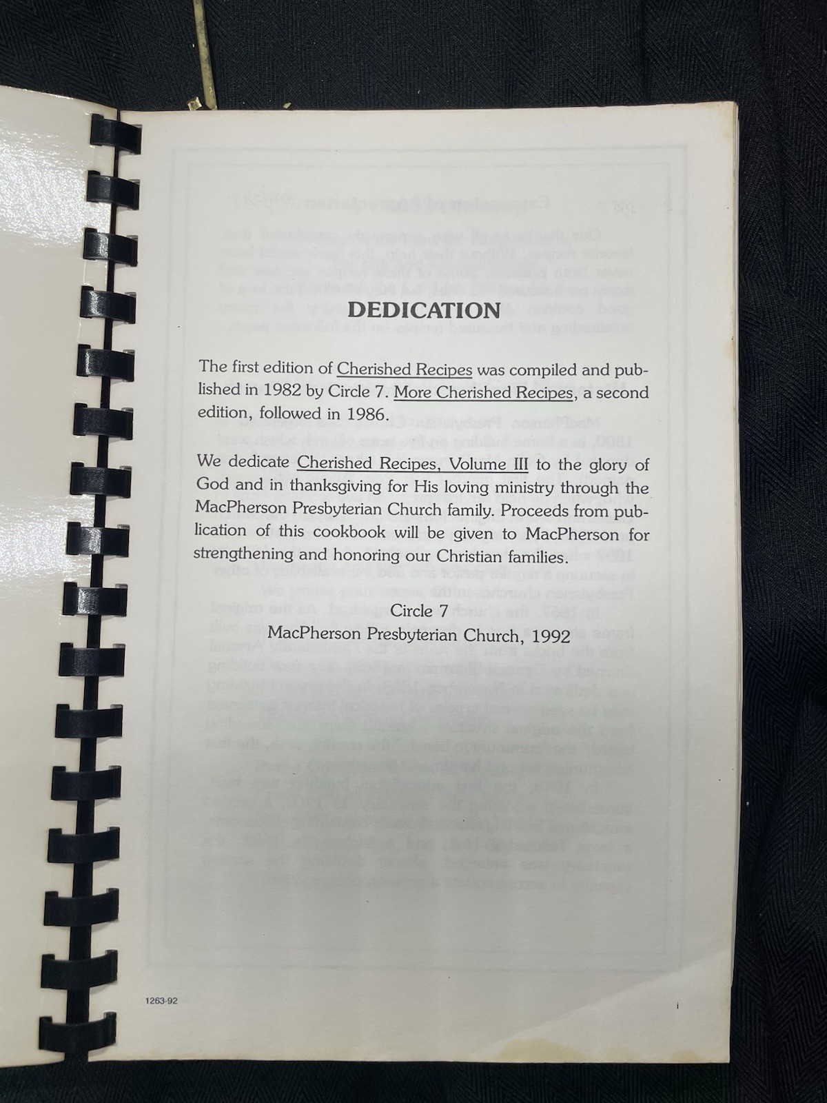 Cherished Recipes Vol.2 McPherson Presbyterian Church 1992 Spiral Cookbook
