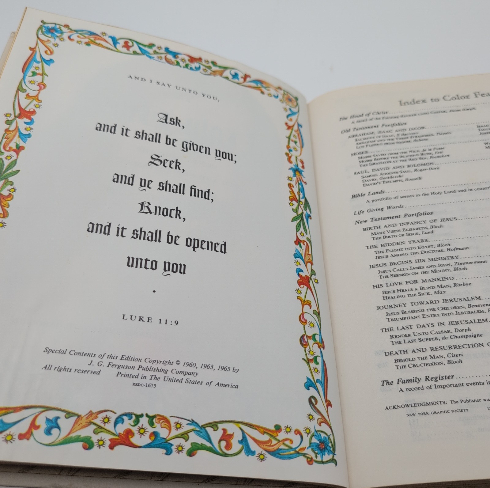 Vintage Large Holy Bible King James Version 1960 White Gold Edges HC Georgia