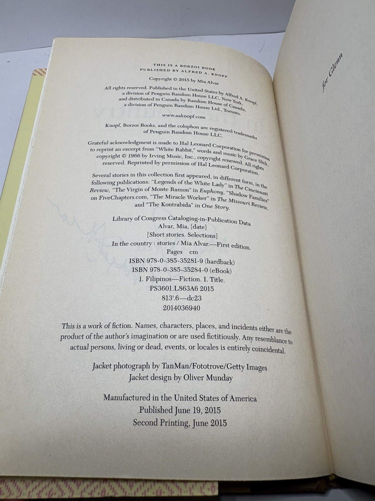 SIGNED In the Country: Stories by Mia Alvar (1st Ed. 2015 HC)