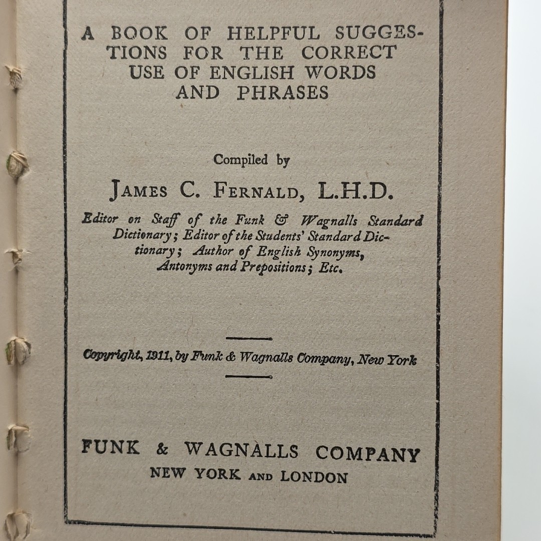 1911 Helpful Hints in English Words & Phrases Companion to Better Say By Fernald