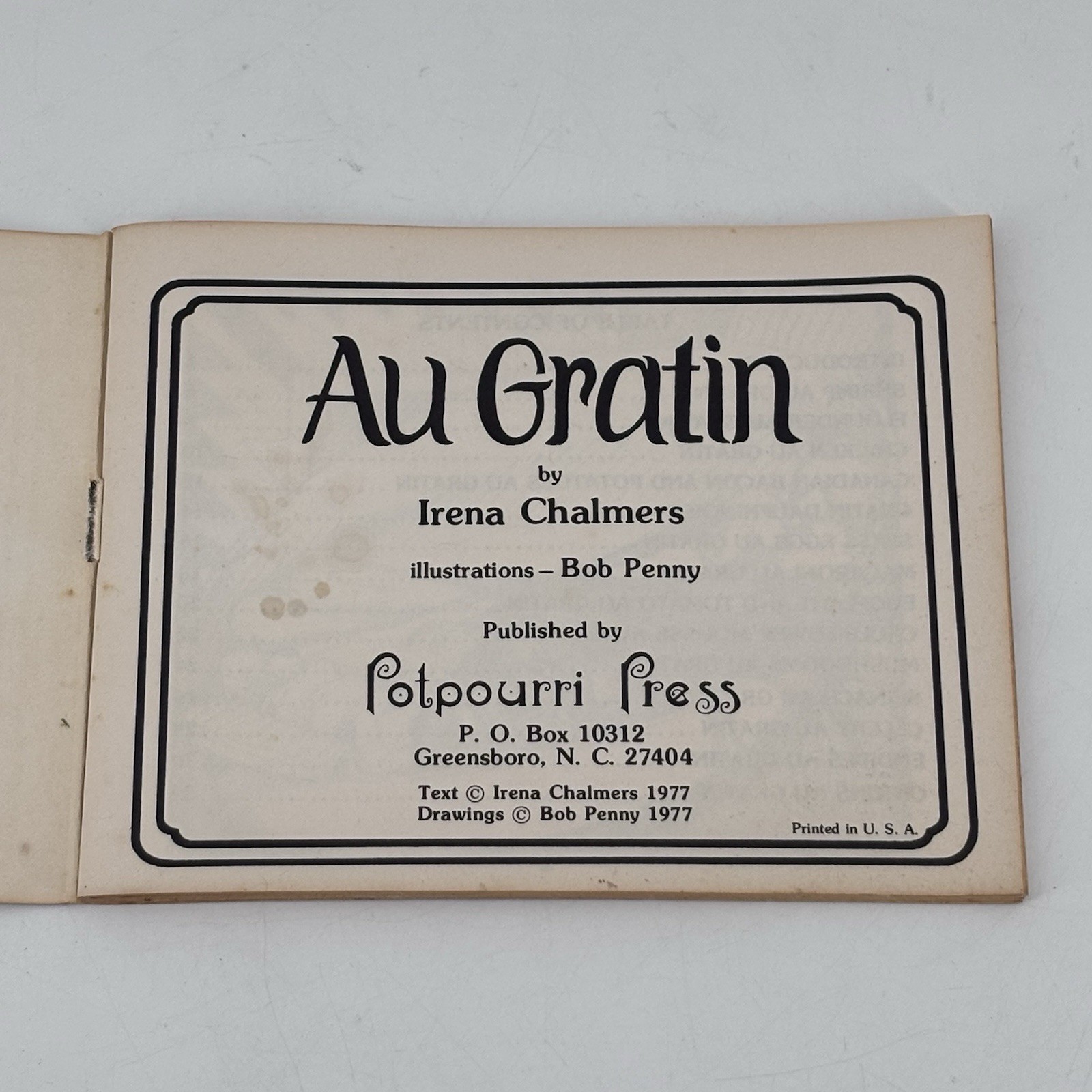 Au Gratin Irene Chalmers Potpourri Press Cookbook 1977 Vintage 70s