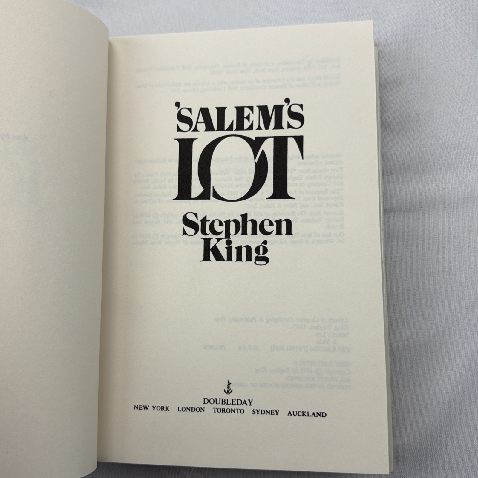 Salem’s Lot Stephen King 1975 Doubleday Hardcover Horror Classic