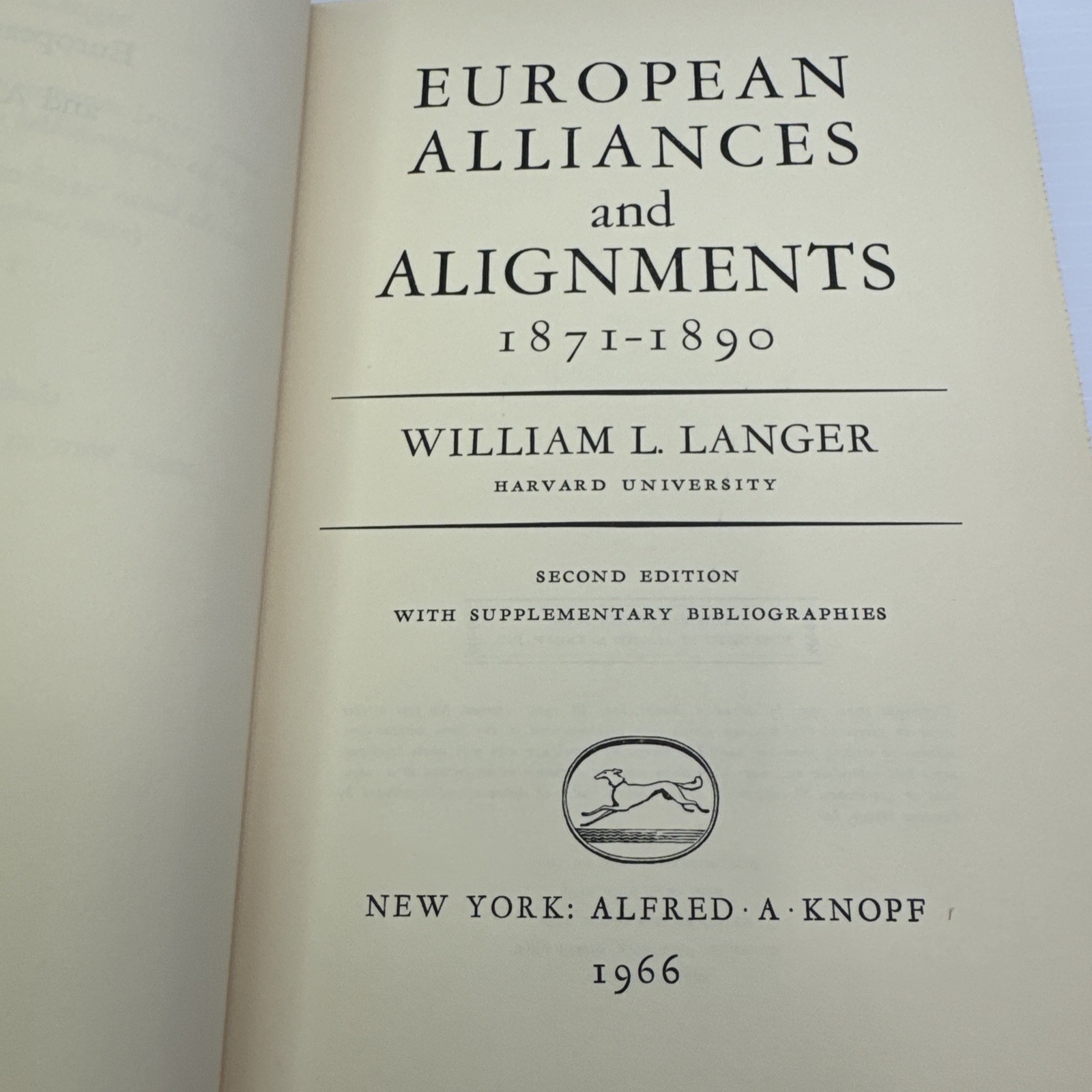 European Alliances and Alignments 1871-1890 William L. Langer HC 1966 Knopf