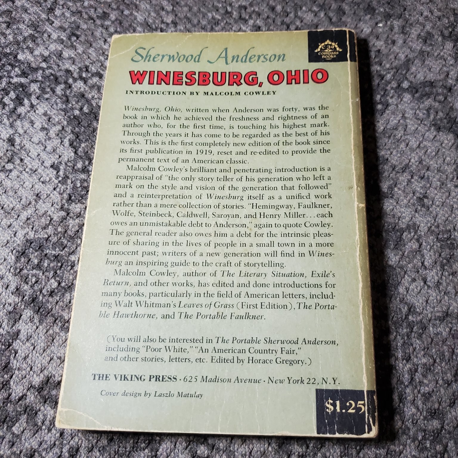 Winesburg, Ohio Sherwood Anderson 1962 Compass Books Edition Viking Press