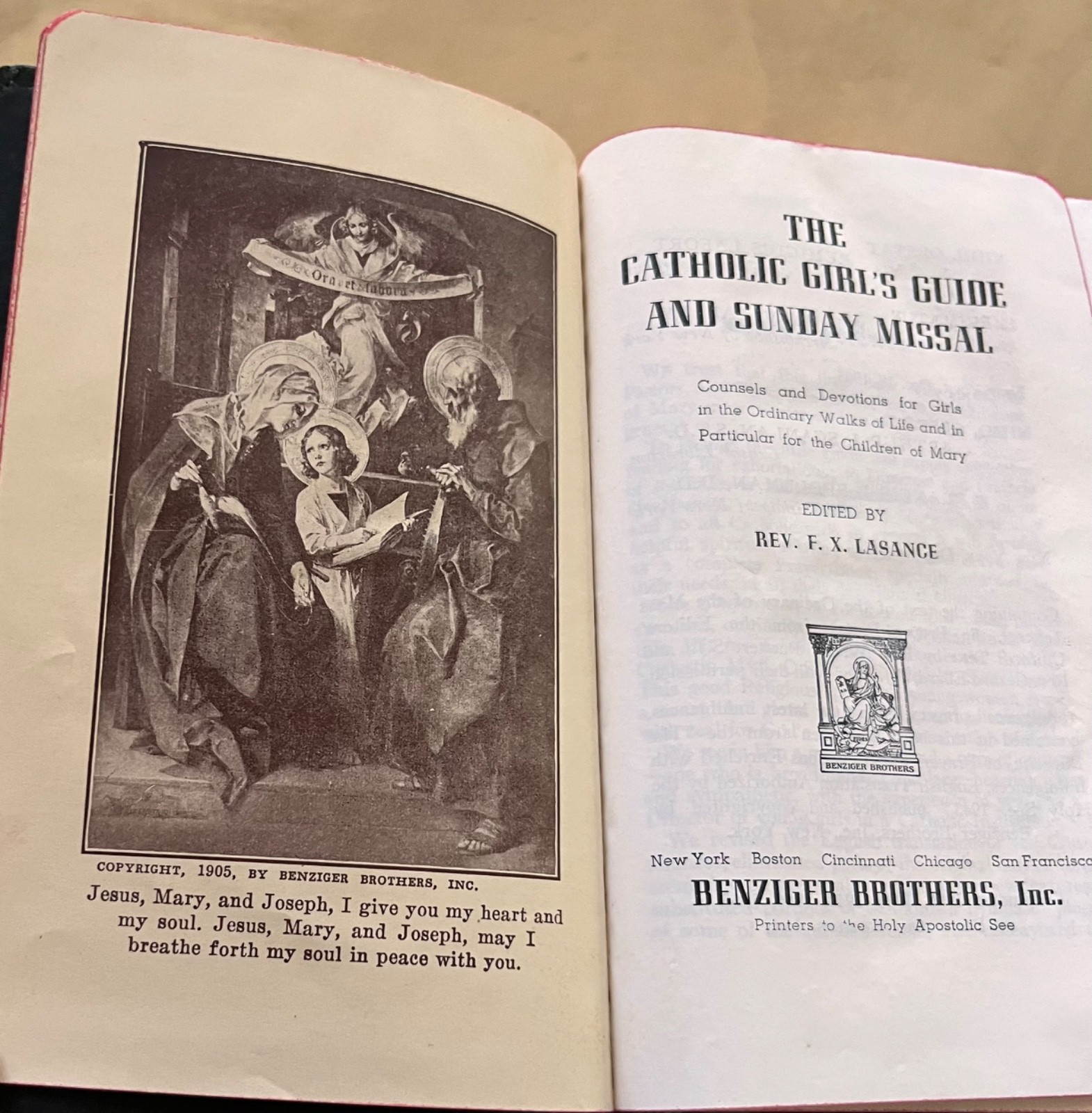 The Catholic Girl’s Guide and Sunday Missal Hardcover Lasance 1955 HC