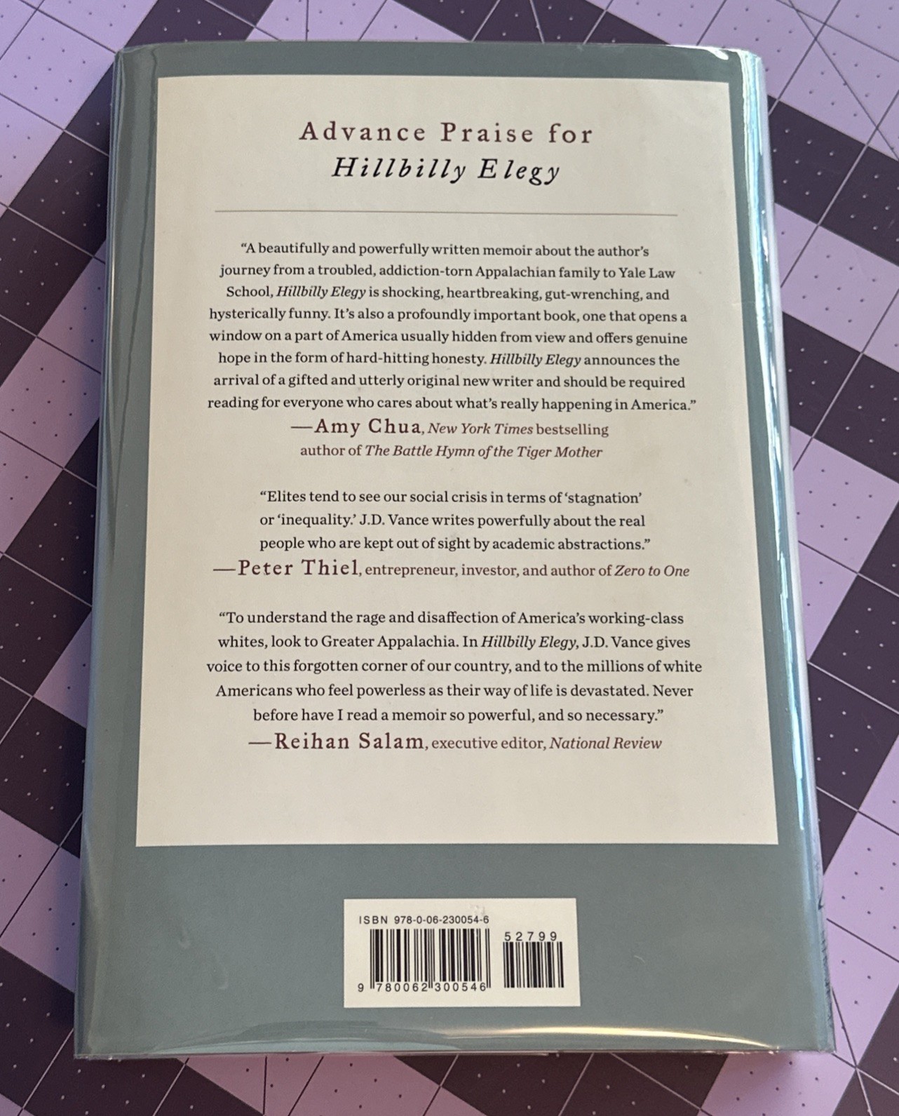 Hillbilly Elegy by J. D. Vance. 1st Printing, 1st Edition (2016 HC) VG+
