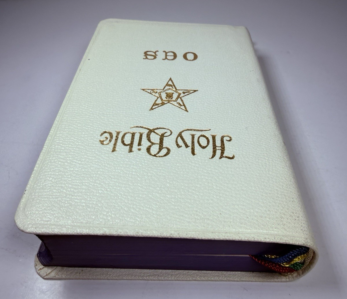 Vintage OES Holy Bible Order of the Eastern Star Pocket White Masonic 5.5″x3.5″