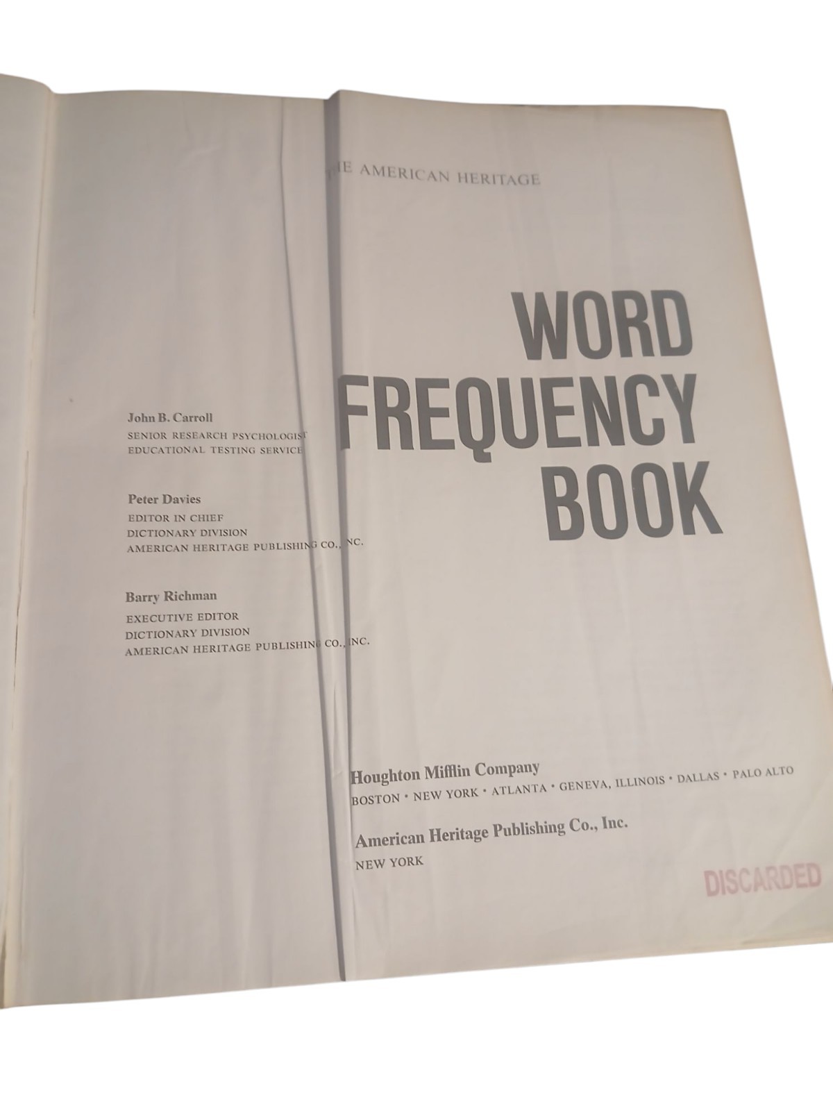 Word Frequency Book By John B. Carroll Hardcover 1971