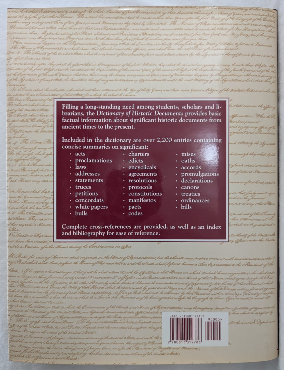 Dictionary of Historical Documents; 1991 George Kohn Hardcover