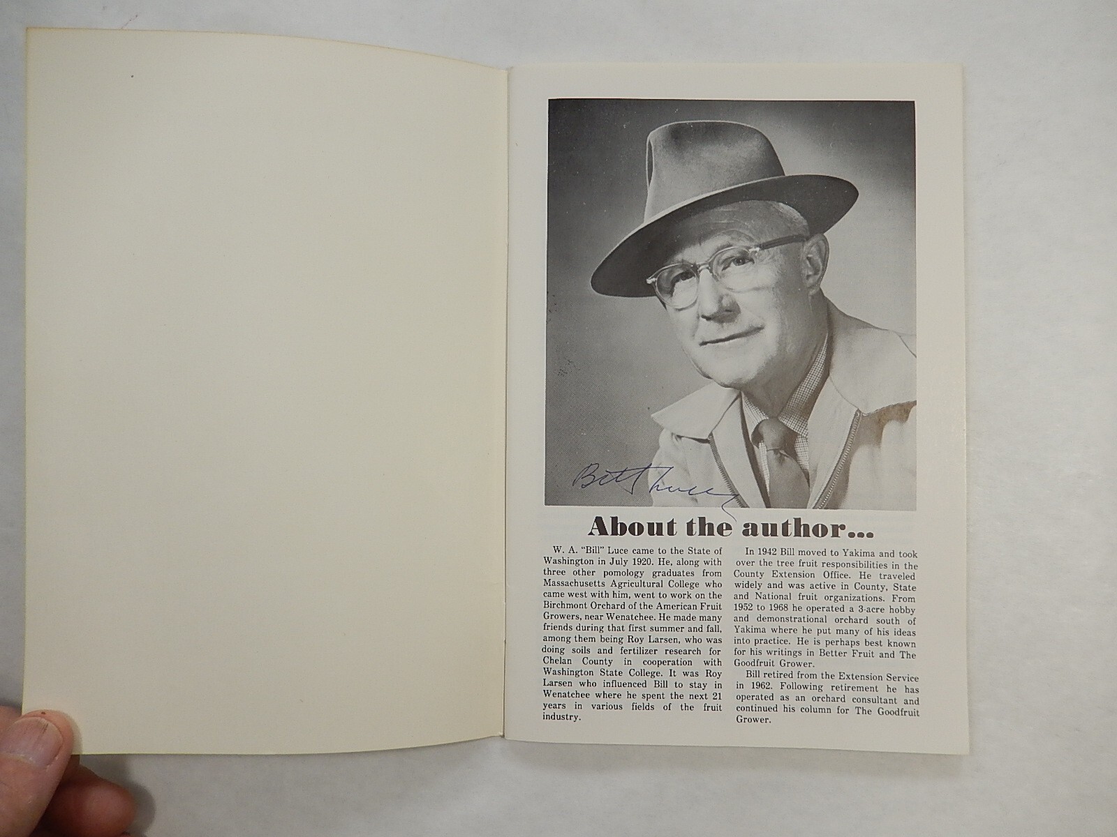 Washington State Fruit Industry…A Brief History by W.A. Luce, cir 1968, SIGNED