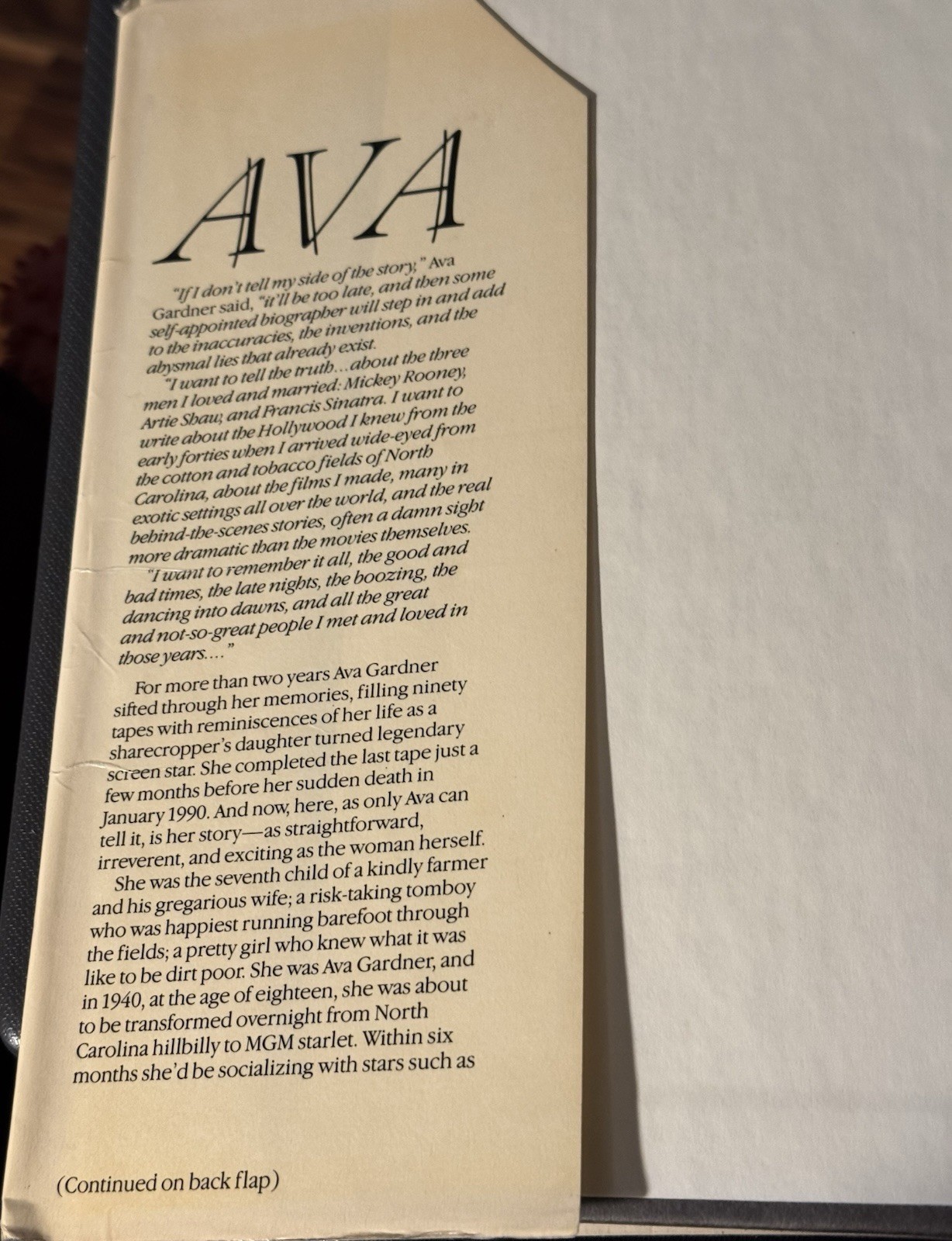 Ava My Story – Ava Gardener 1990 Bantam Books Hardcover, Dust Jacket Good